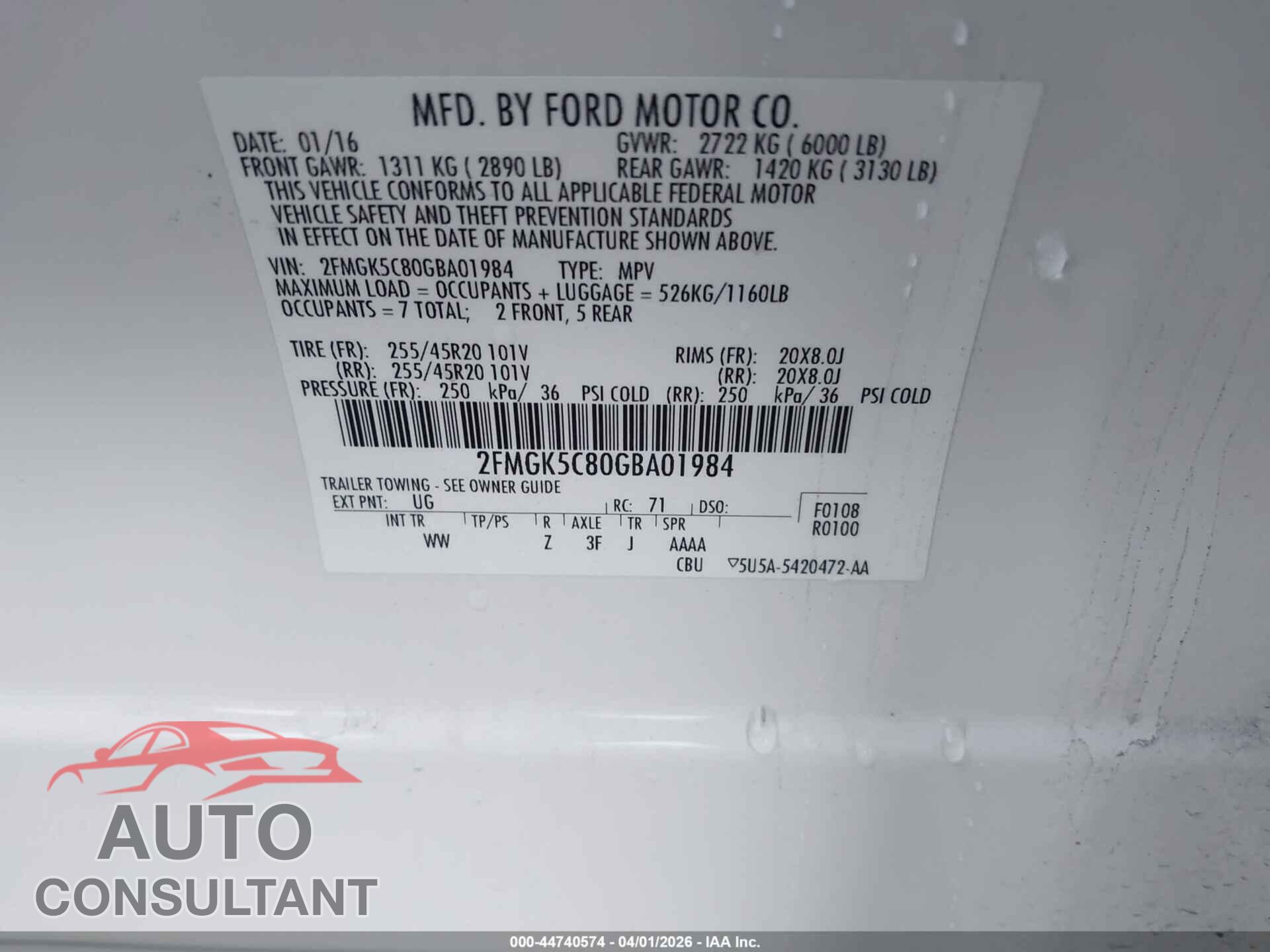 FORD FLEX 2016 - 2FMGK5C80GBA01984