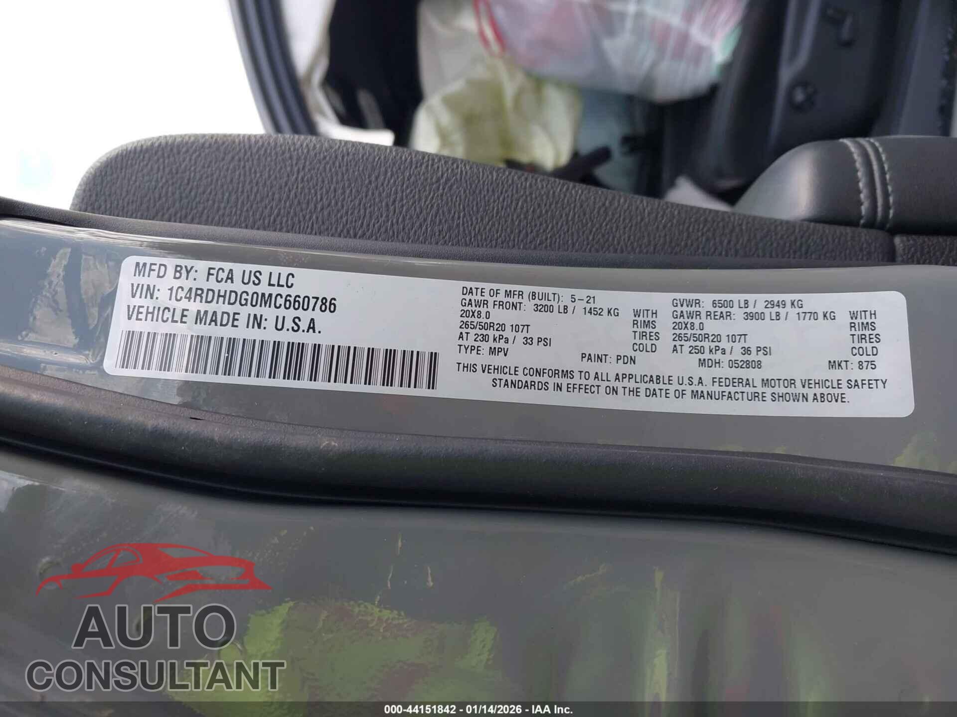 DODGE DURANGO 2021 - 1C4RDHDG0MC660786
