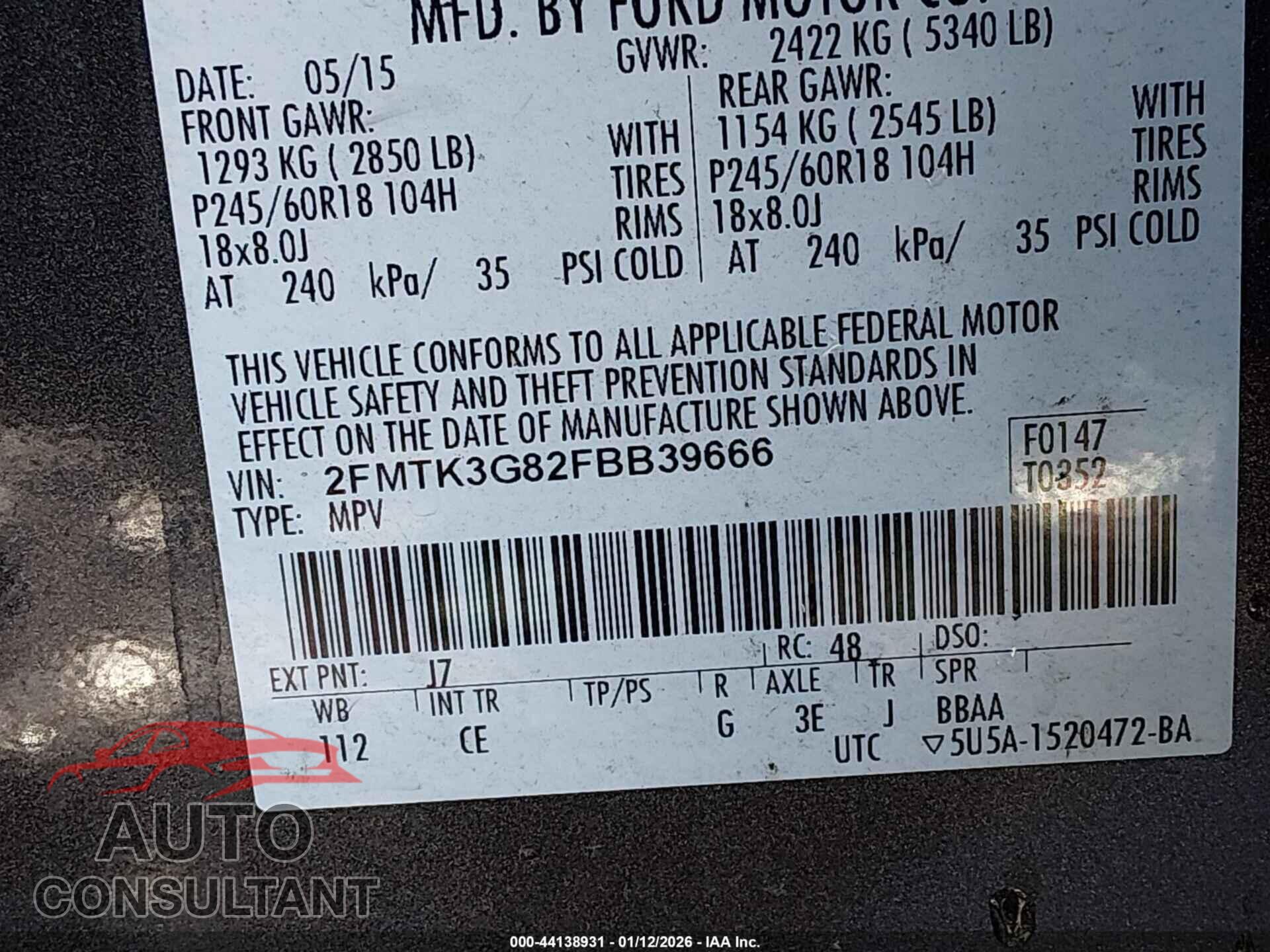 FORD EDGE 2015 - 2FMTK3G82FBB39666