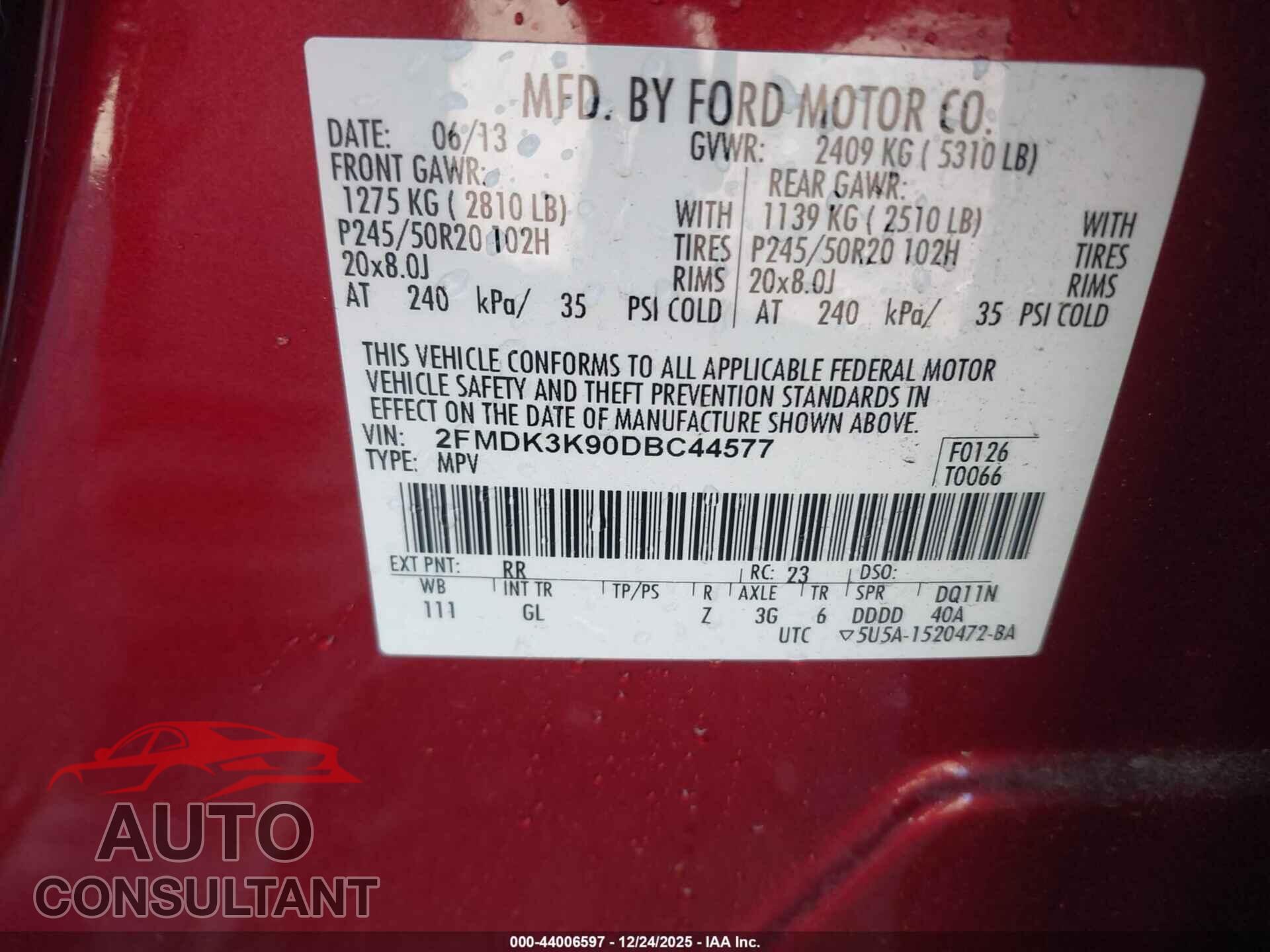 FORD EDGE 2013 - 2FMDK3K90DBC44577