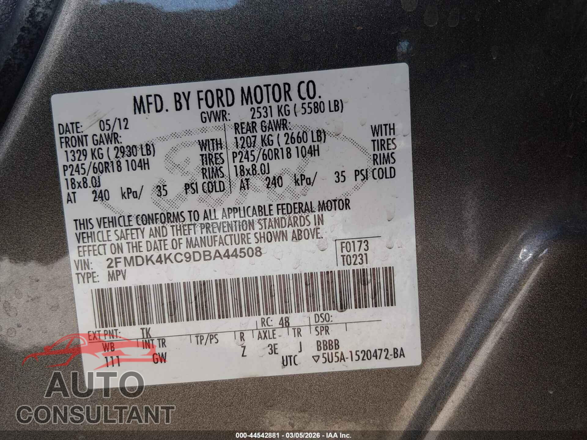 FORD EDGE 2013 - 2FMDK4KC9DBA44508