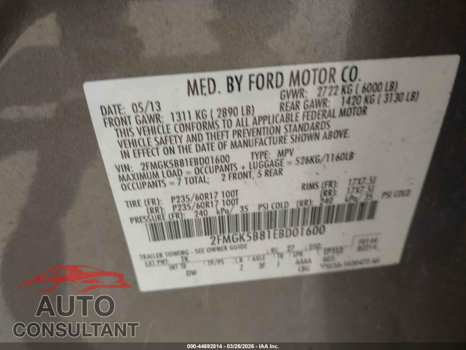 FORD FLEX 2014 - 2FMGK5B81EBD01600