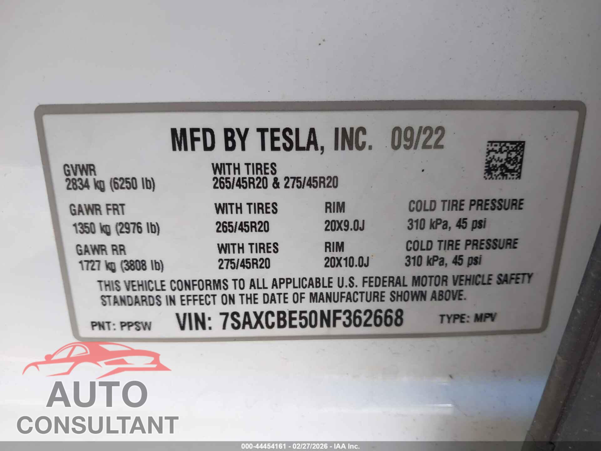 TESLA MODEL X 2022 - 7SAXCBE50NF362668