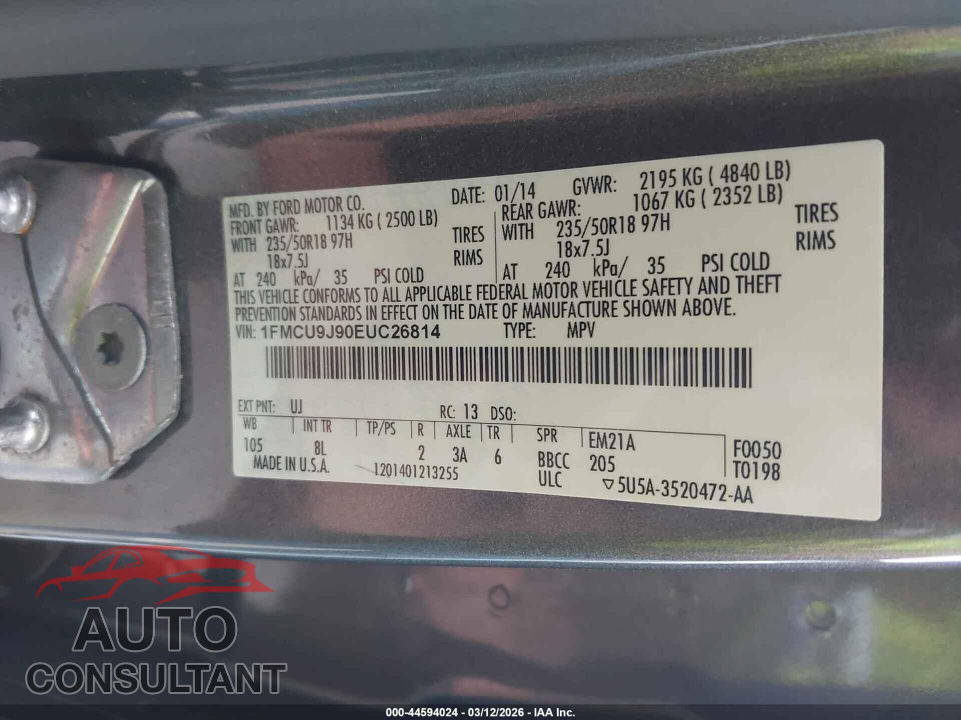 FORD ESCAPE 2014 - 1FMCU9J90EUC26814