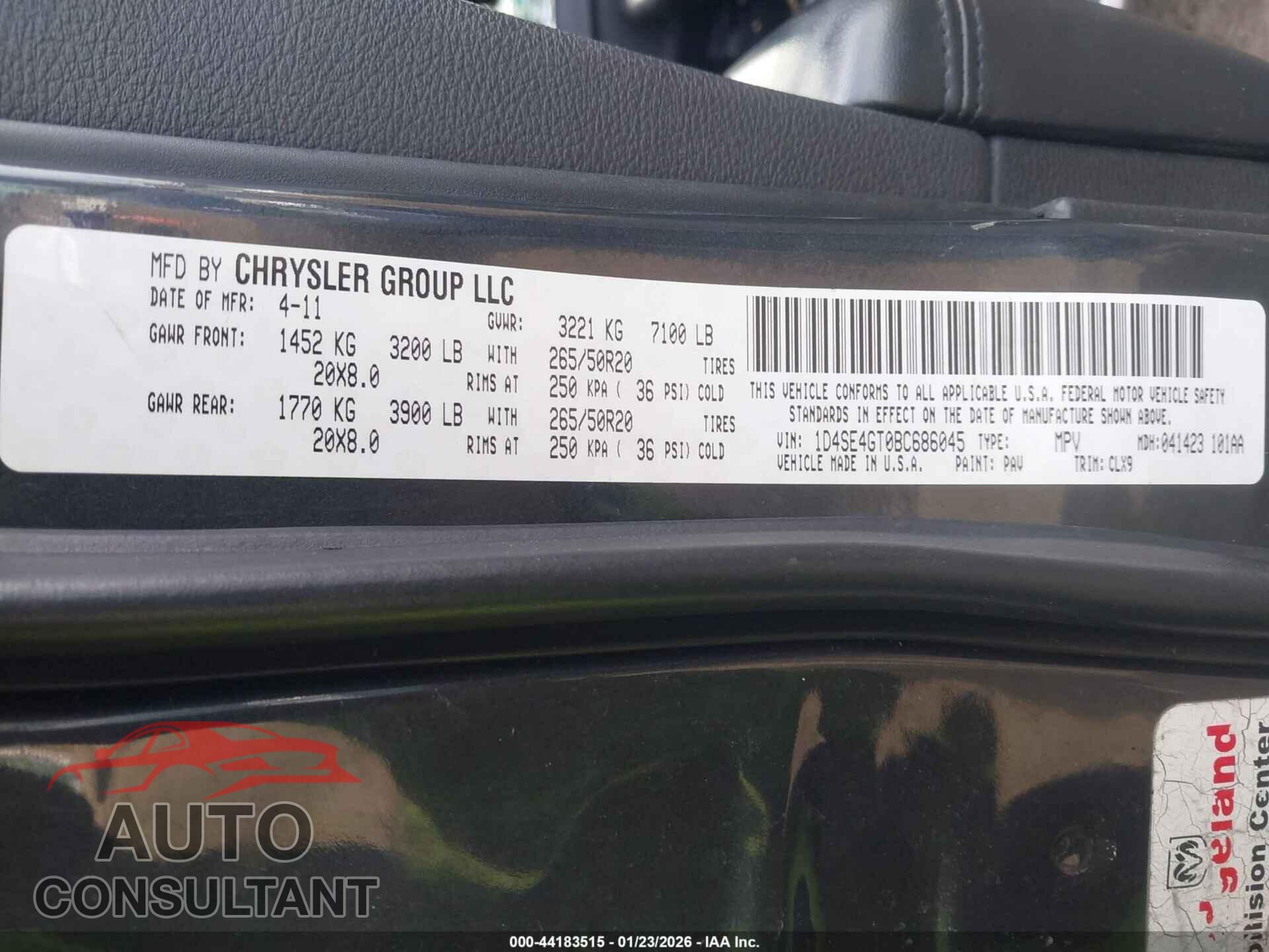 DODGE DURANGO 2011 - 1D4SE4GT0BC686045