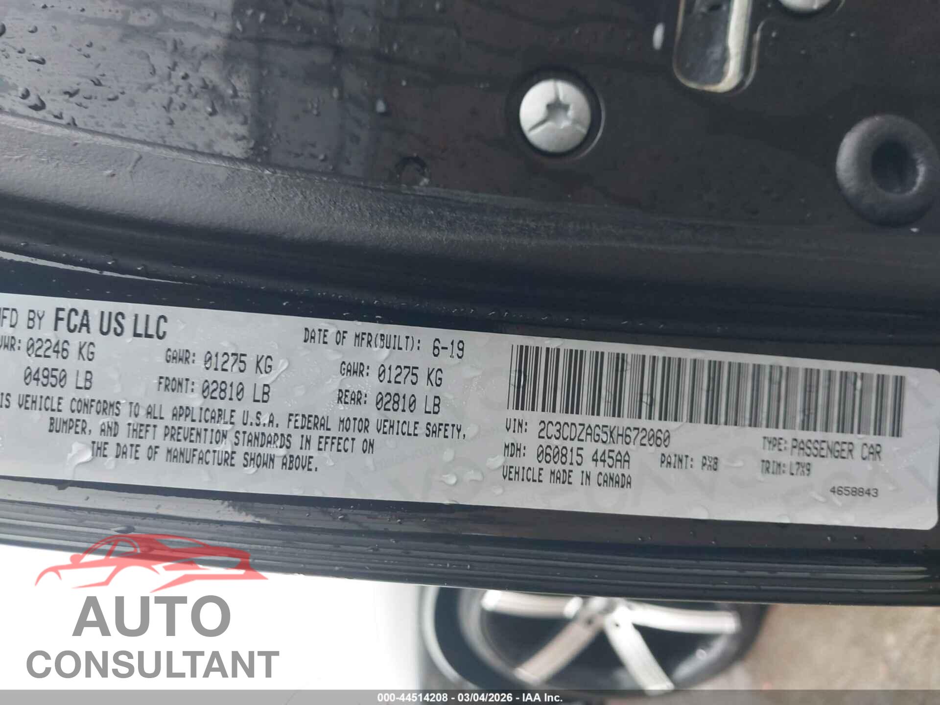 DODGE CHALLENGER 2019 - 2C3CDZAG5KH672060