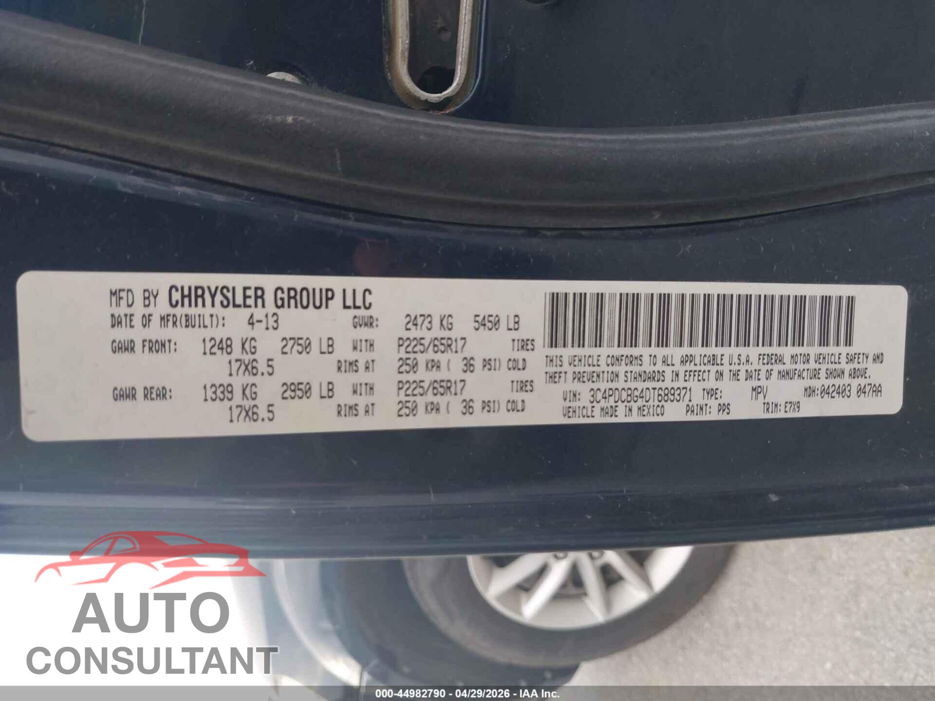 DODGE JOURNEY 2013 - 3C4PDCBG4DT689371