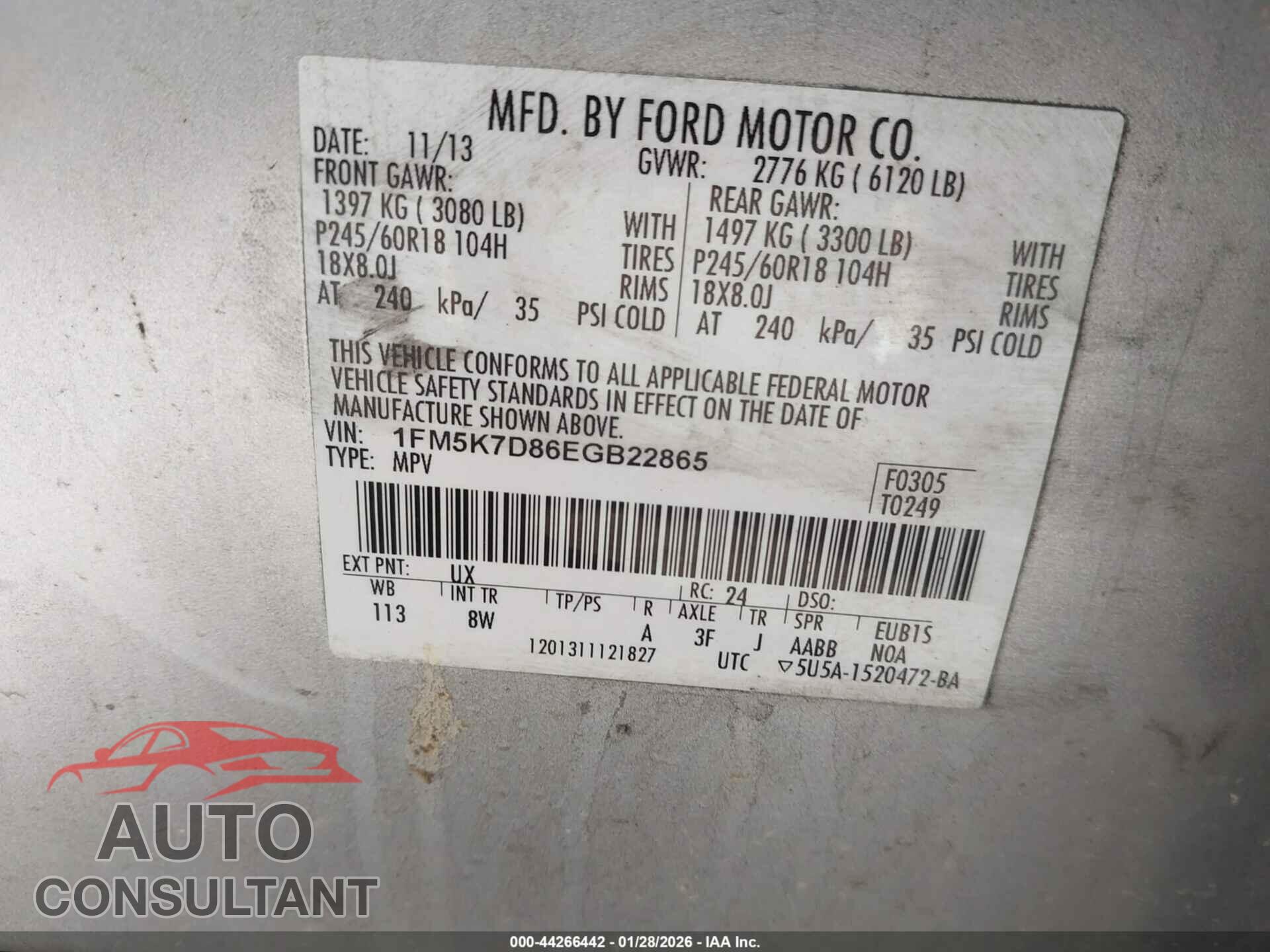 FORD EXPLORER 2014 - 1FM5K7D86EGB22865