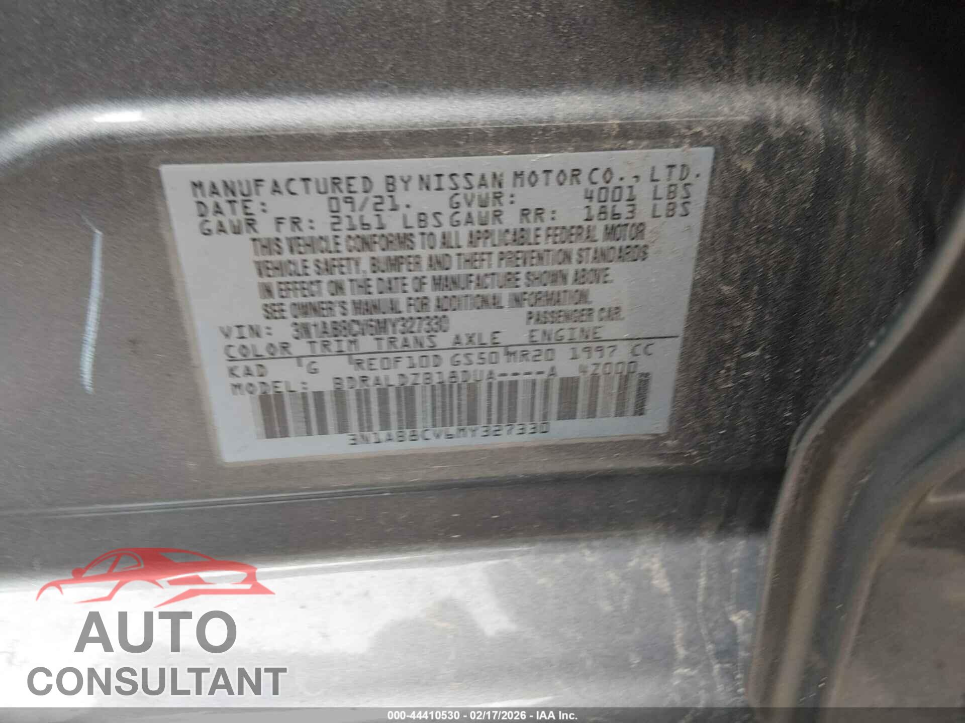 NISSAN SENTRA 2021 - 3N1AB8CV6MY327330
