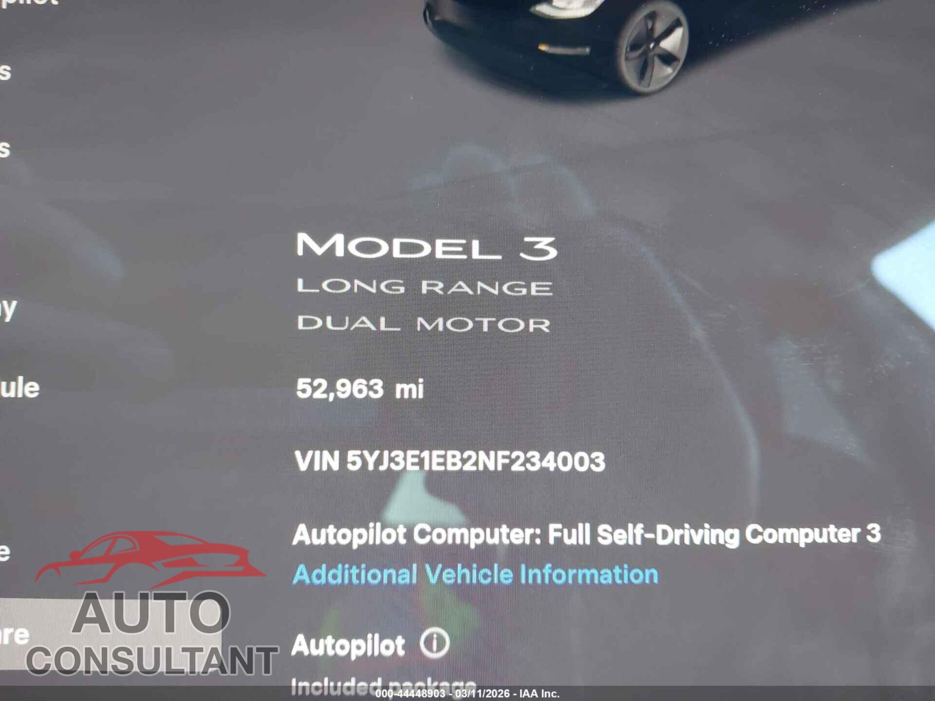 TESLA MODEL 3 2022 - 5YJ3E1EB2NF234003