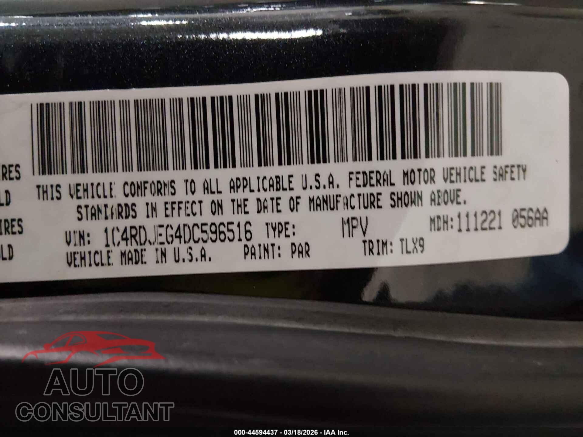 DODGE DURANGO 2013 - 1C4RDJEG4DC596516