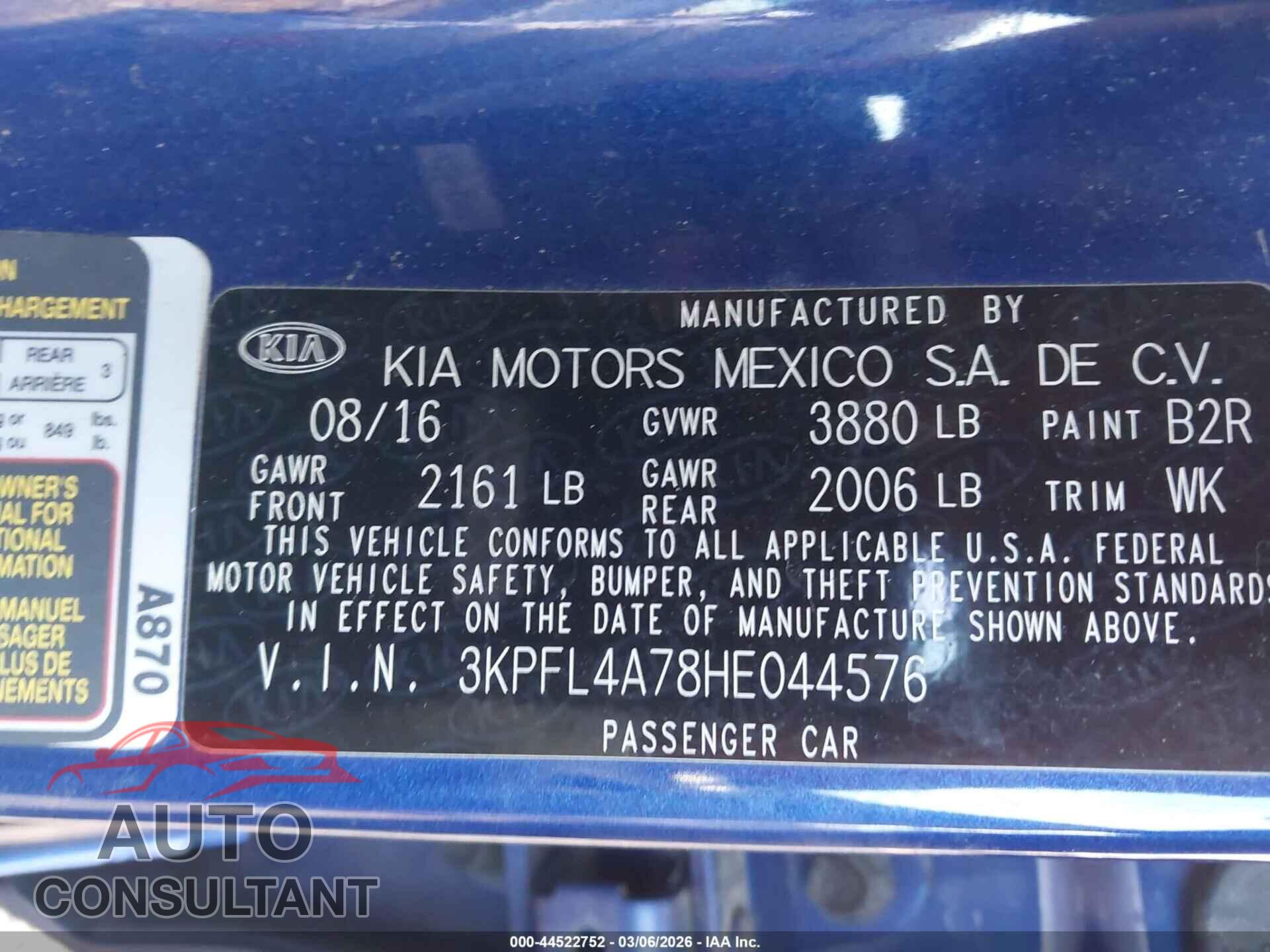 KIA FORTE 2017 - 3KPFL4A78HE044576