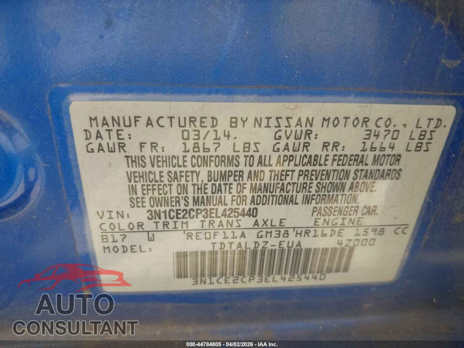 NISSAN VERSA NOTE 2014 - 3N1CE2CP3EL425440