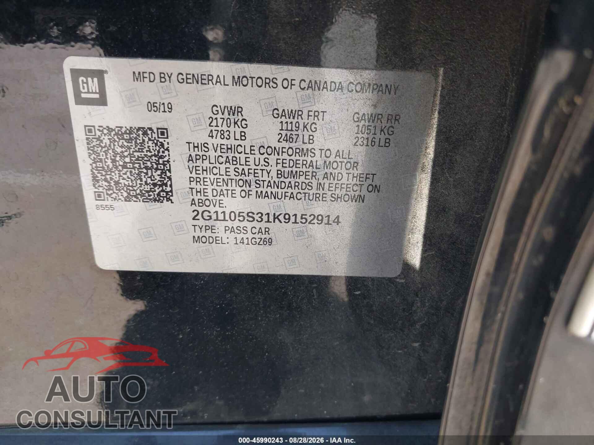 CHEVROLET IMPALA 2019 - 2G1105S31K9152914