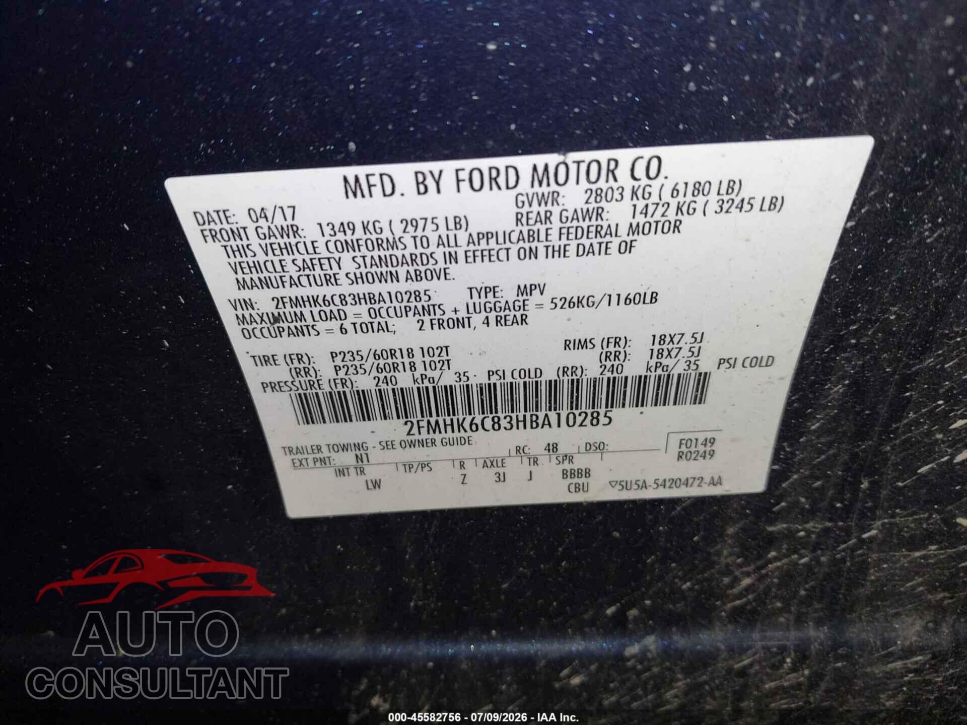 FORD FLEX 2017 - 2FMHK6C83HBA10285