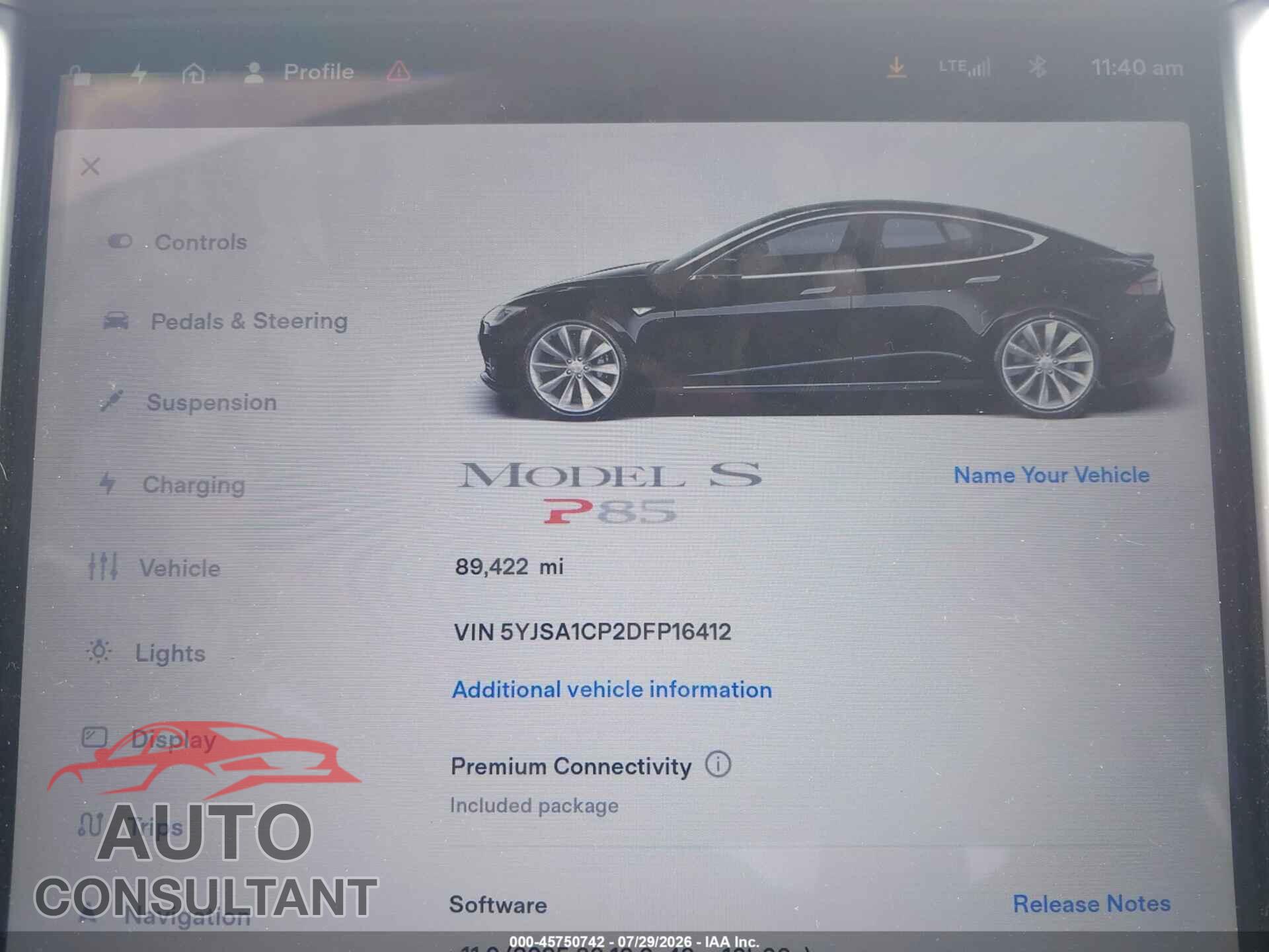 TESLA MODEL S 2013 - 5YJSA1CP2DFP16412