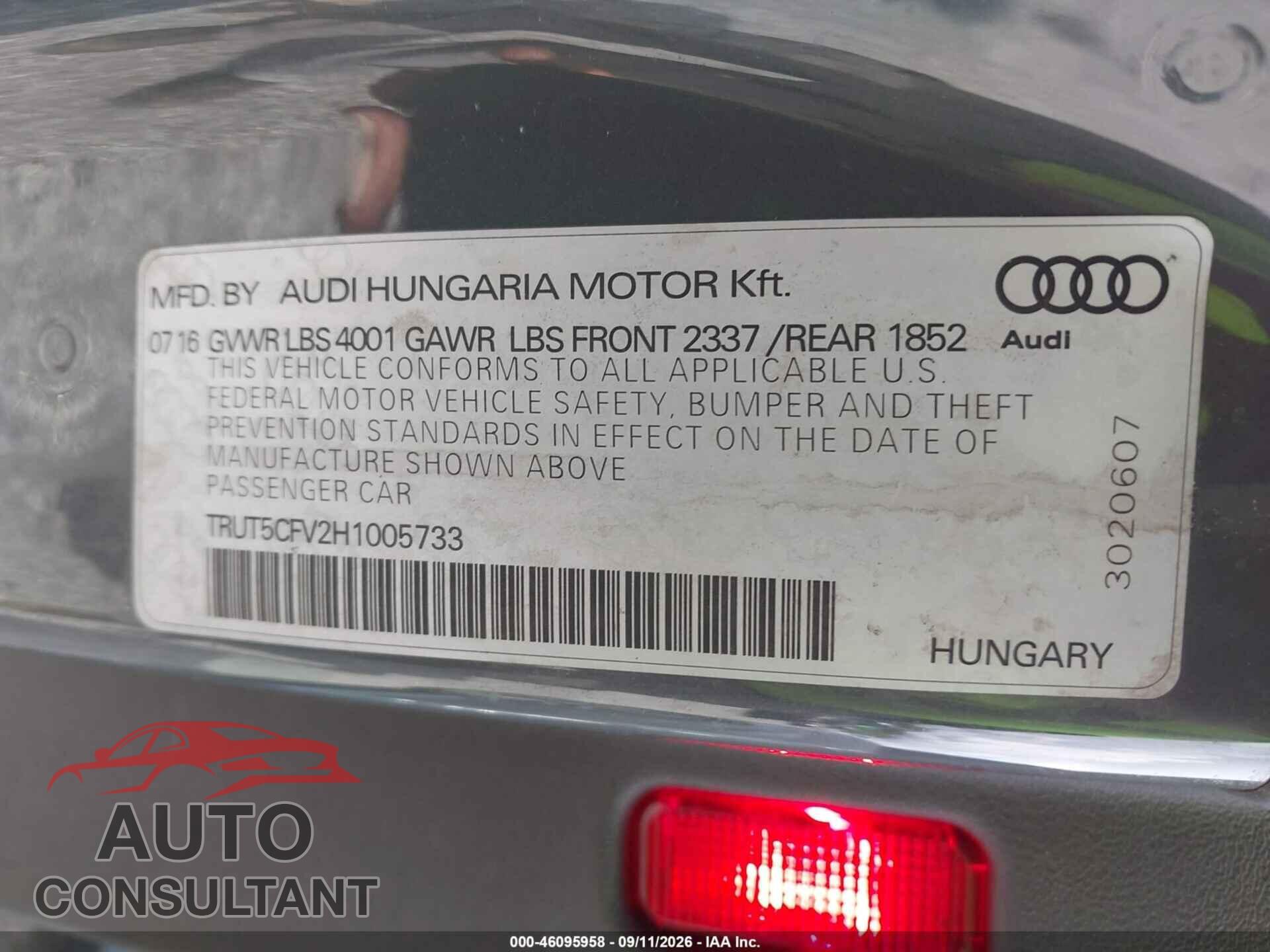 AUDI TT 2017 - TRUT5CFV2H1005733