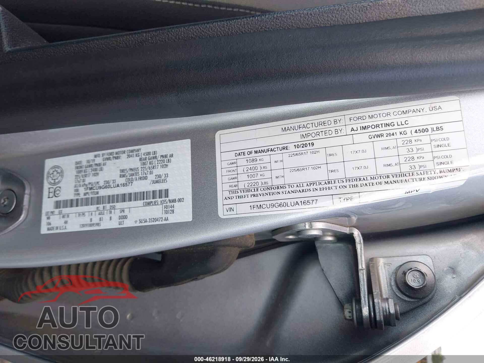 FORD ESCAPE 2020 - 1FMCU9G60LUA16577
