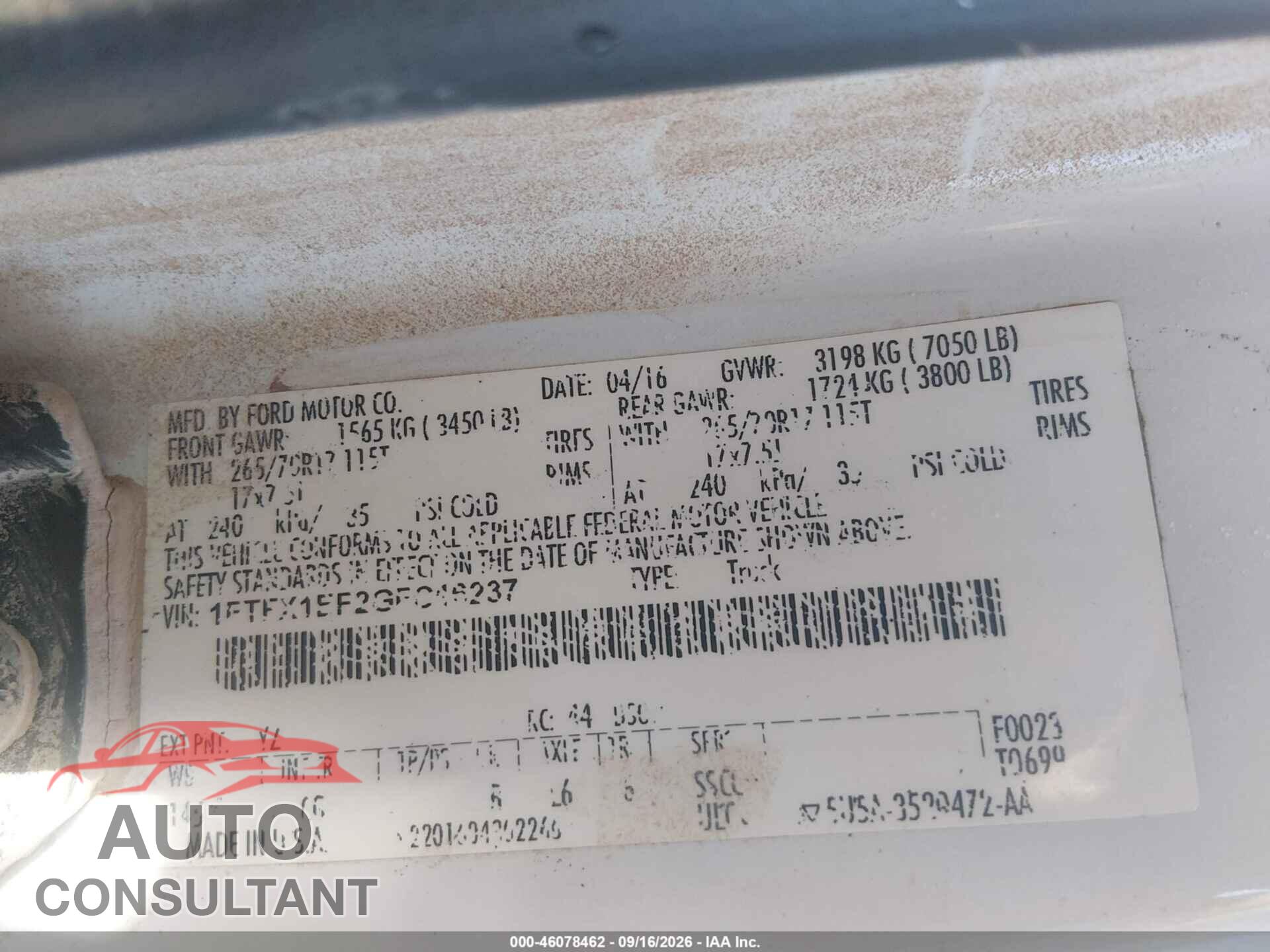 FORD F-150 2016 - 1FTFX1EF2GFC16237