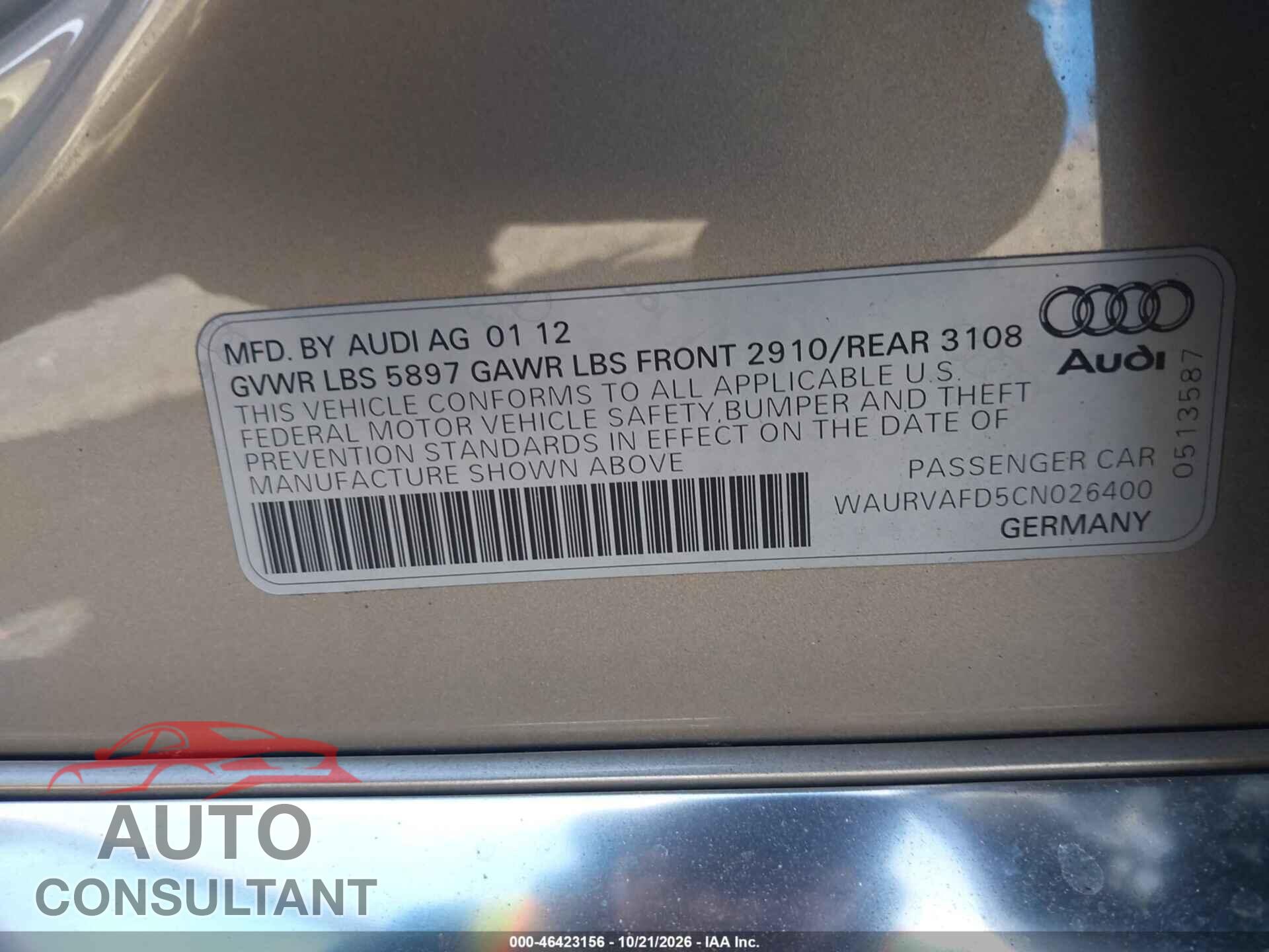 AUDI A8 L 2012 - WAURVAFD5CN026400