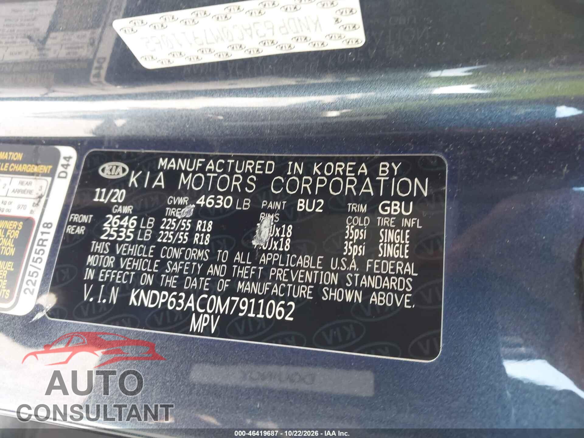 KIA SPORTAGE 2021 - KNDP63AC0M7911062