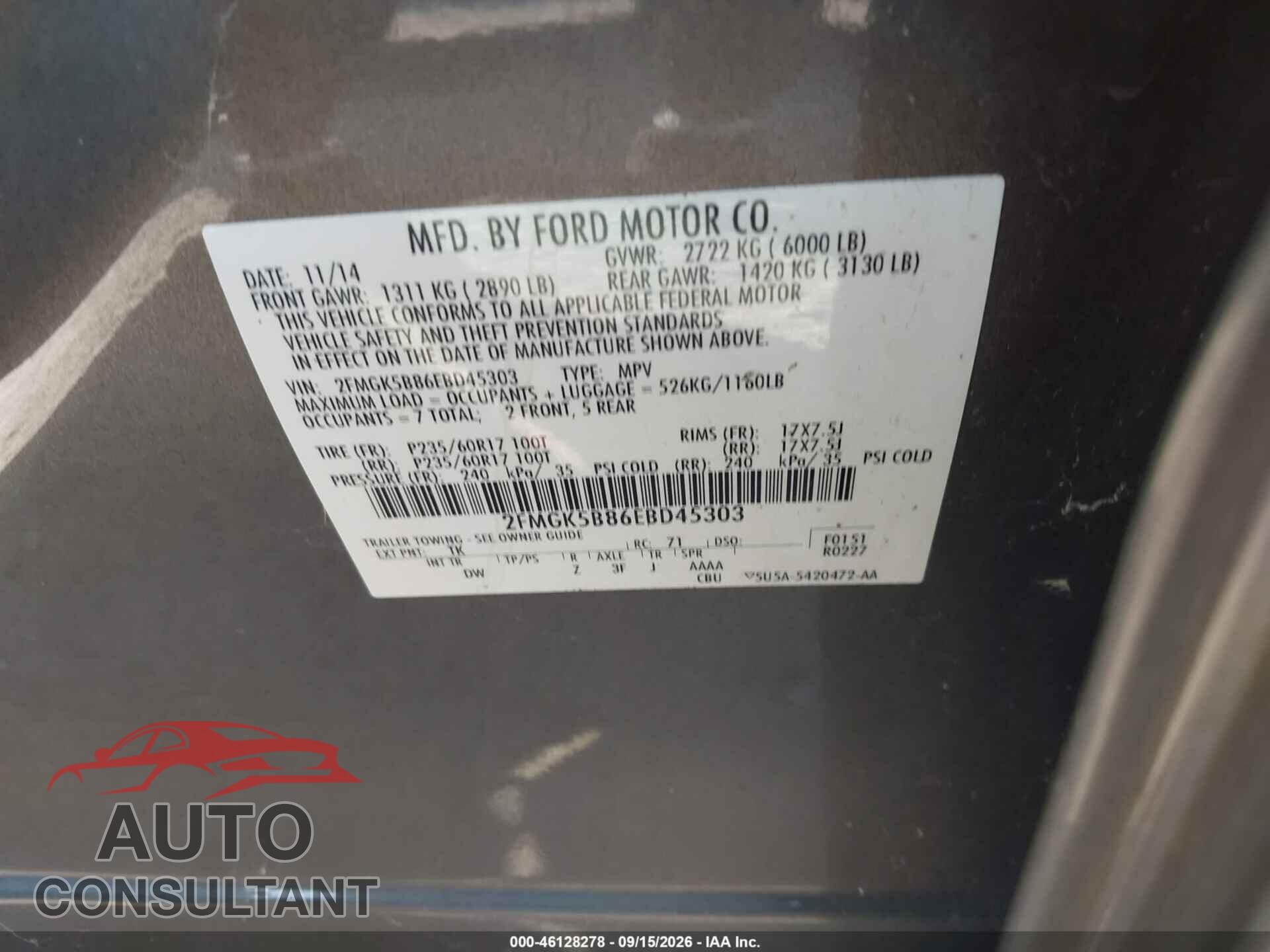 FORD FLEX 2014 - 2FMGK5B86EBD45303