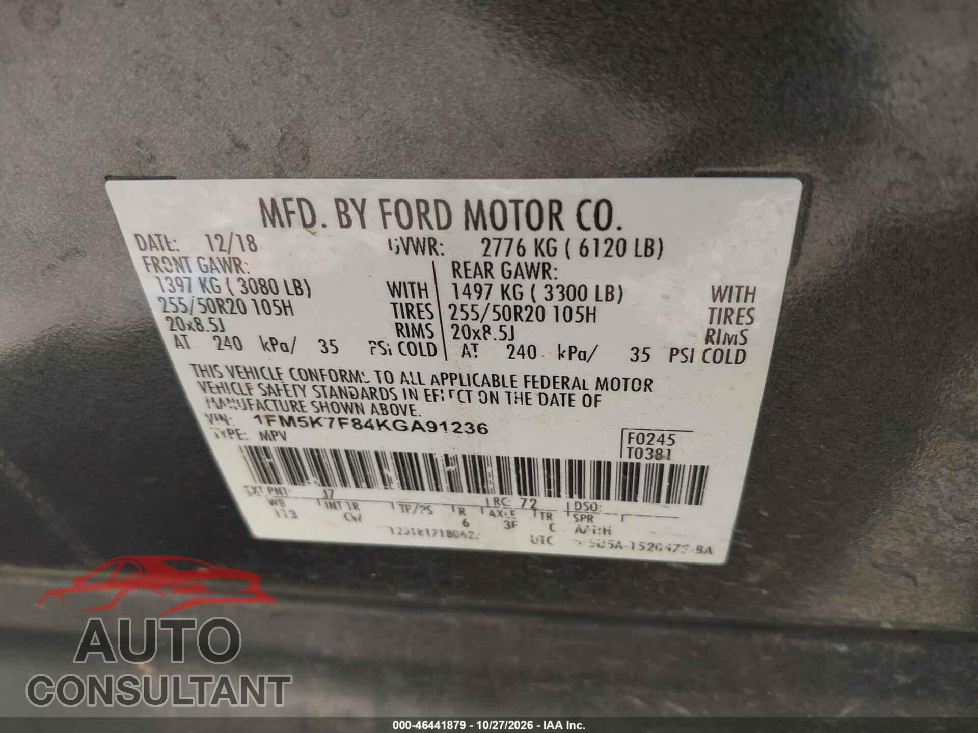FORD EXPLORER 2019 - 1FM5K7F84KGA91236