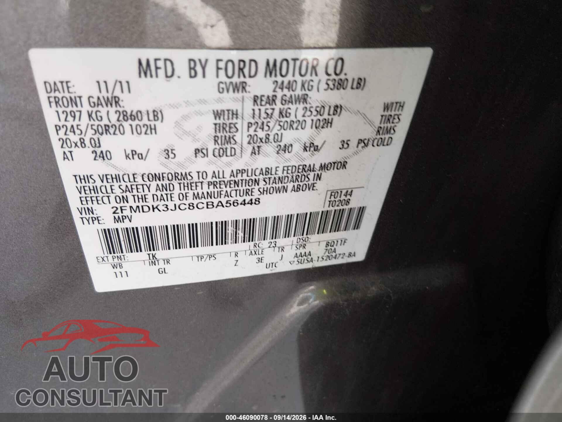 FORD EDGE 2012 - 2FMDK3JC8CBA56448