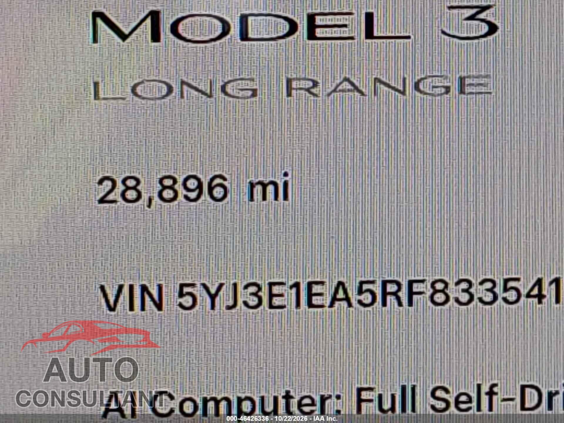 TESLA MODEL 3 2024 - 5YJ3E1EA5RF833541