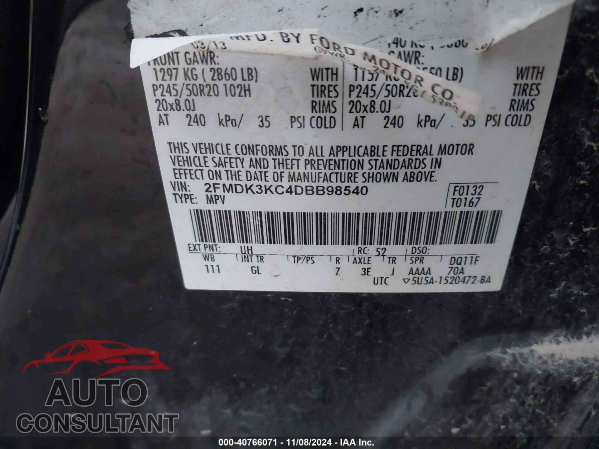 FORD EDGE 2013 - 2FMDK3KC4DBB98540