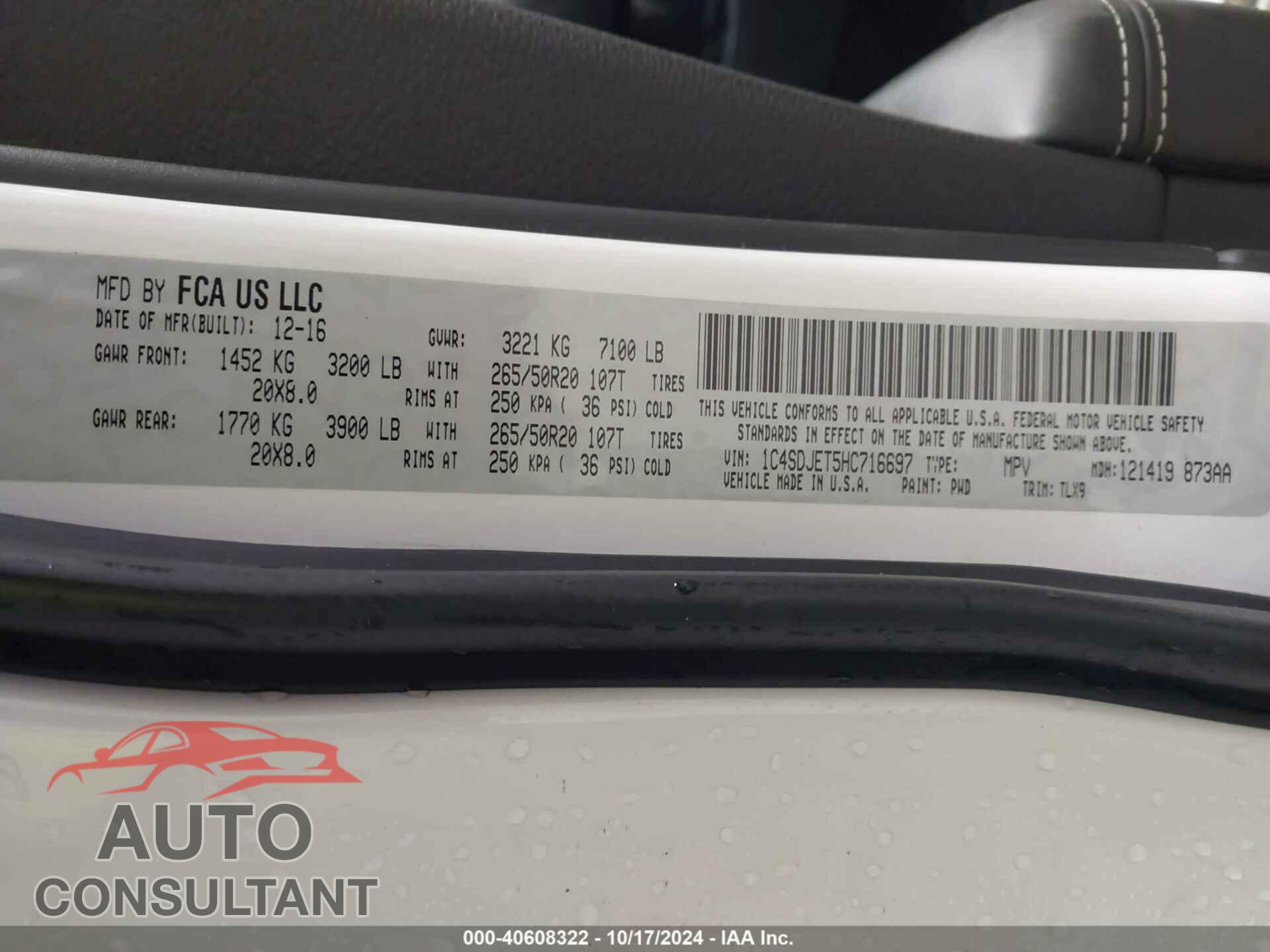 DODGE DURANGO 2017 - 1C4SDJET5HC716697