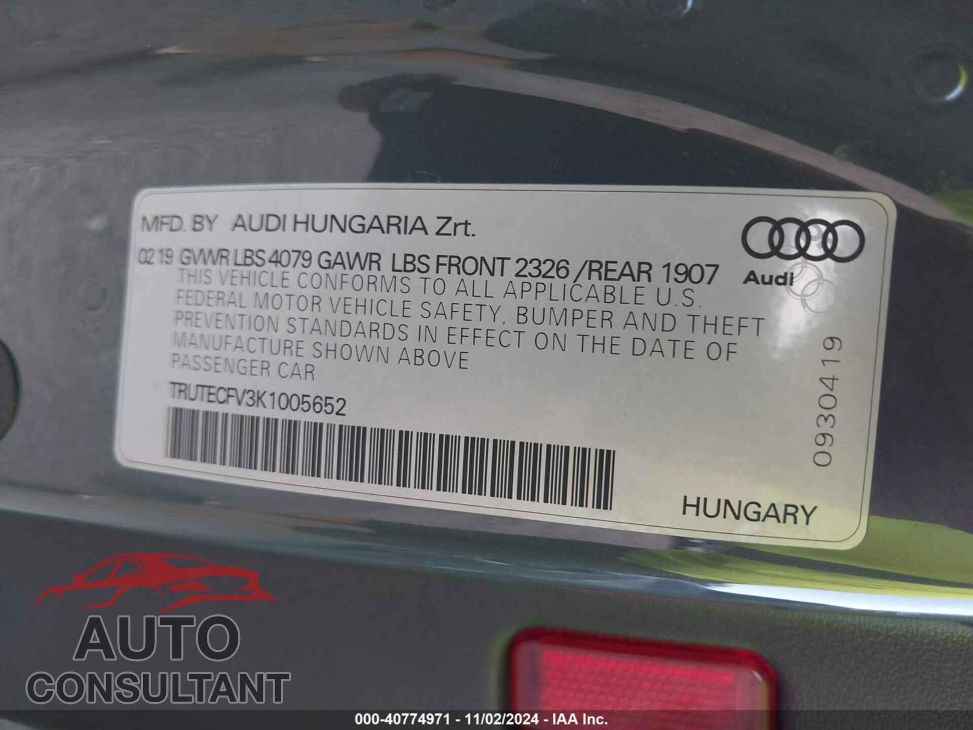 AUDI TT 2019 - TRUTECFV3K1005652