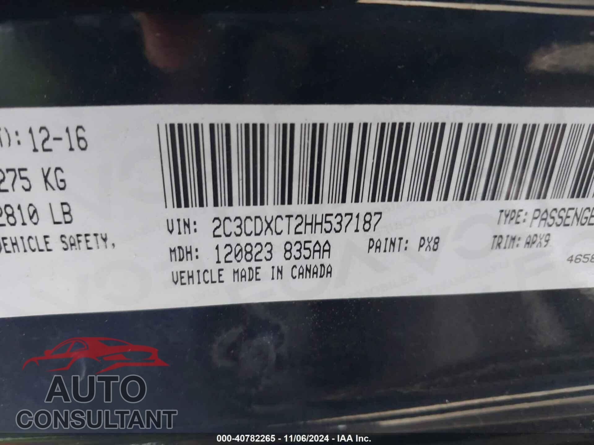 DODGE CHARGER 2017 - 2C3CDXCT2HH537187