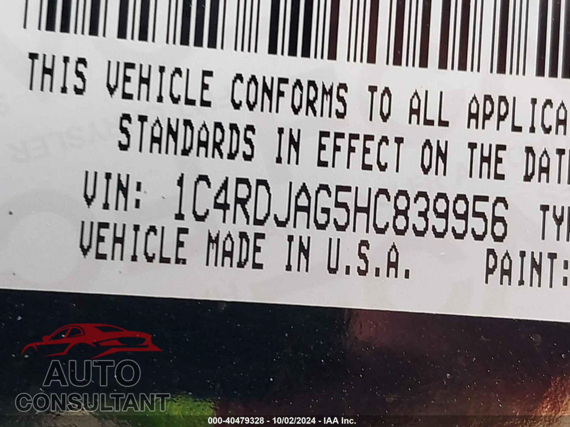 DODGE DURANGO 2017 - 1C4RDJAG5HC839956