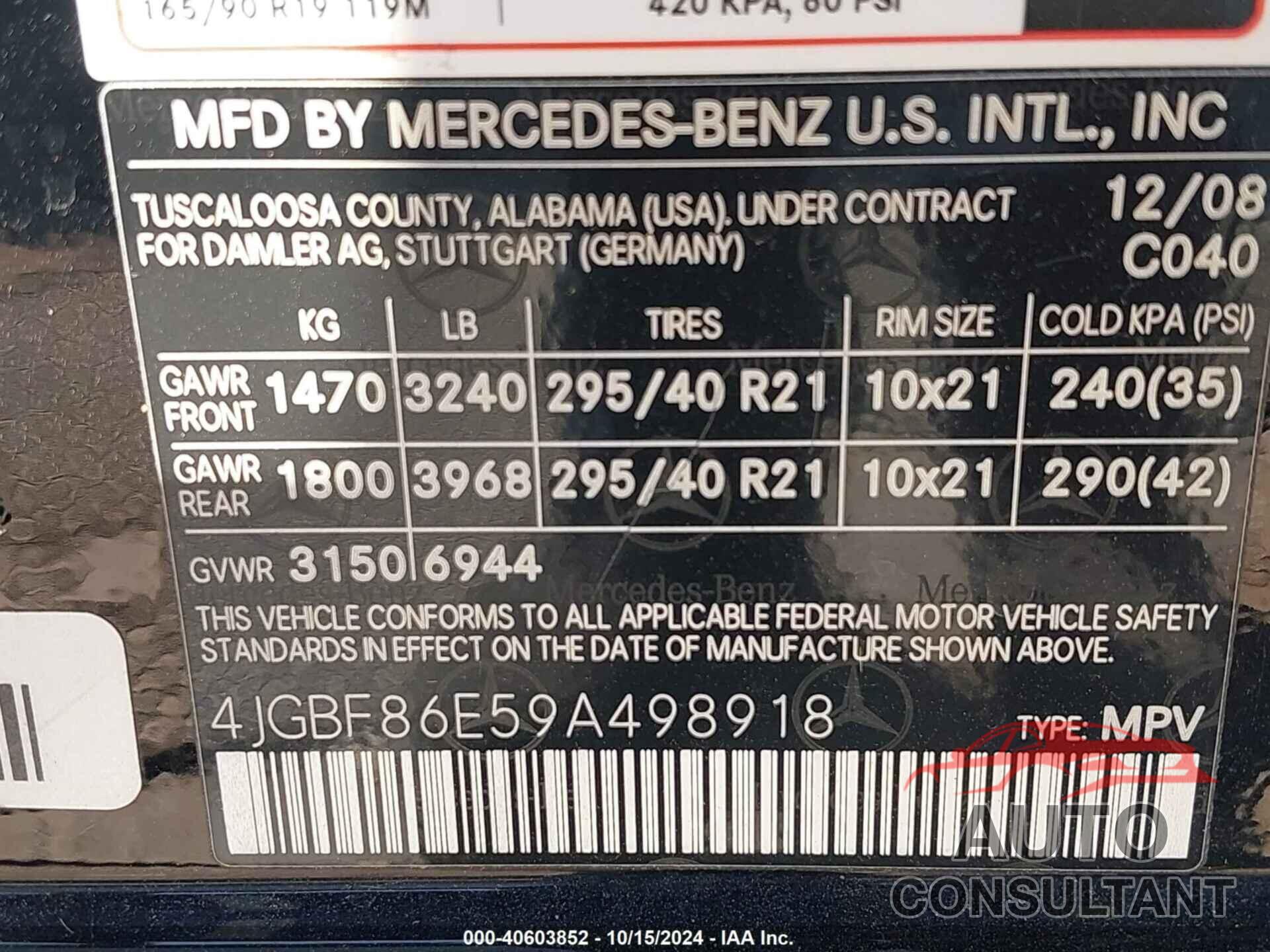 MERCEDES-BENZ GL 550 2009 - 4JGBF86E59A498918