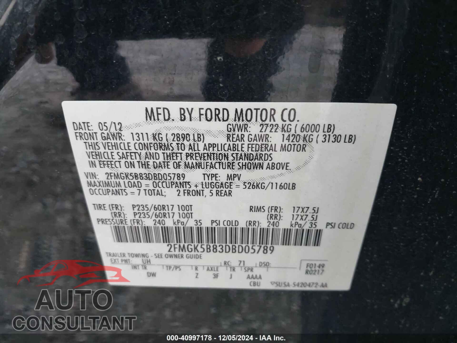 FORD FLEX 2013 - 2FMGK5B83DBD05789