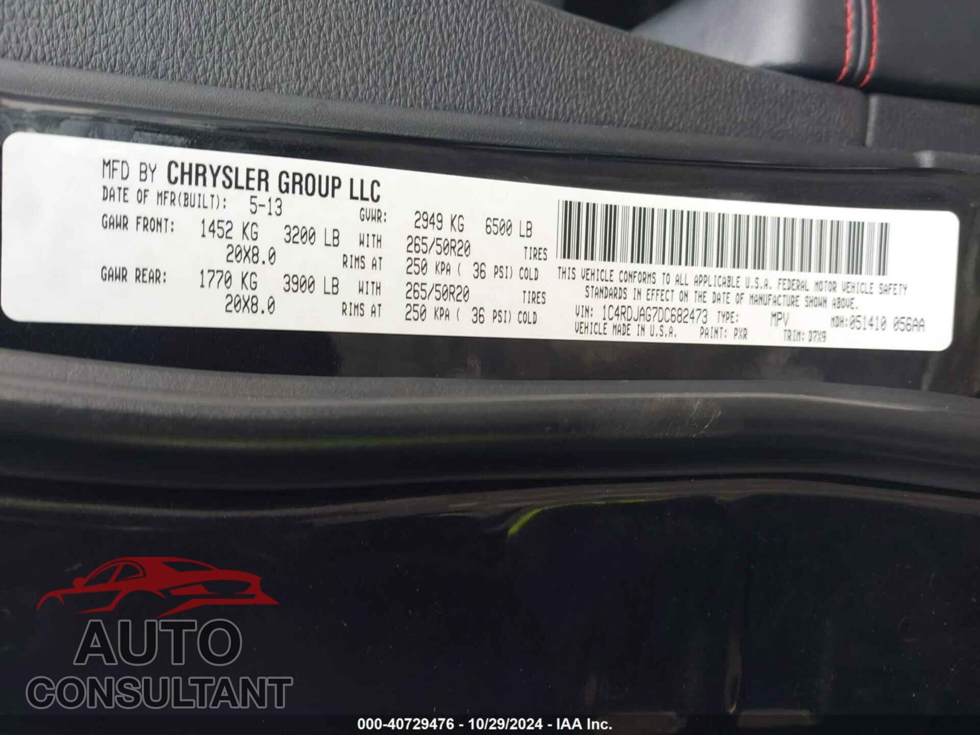 DODGE DURANGO 2013 - 1C4RDJAG7DC682473