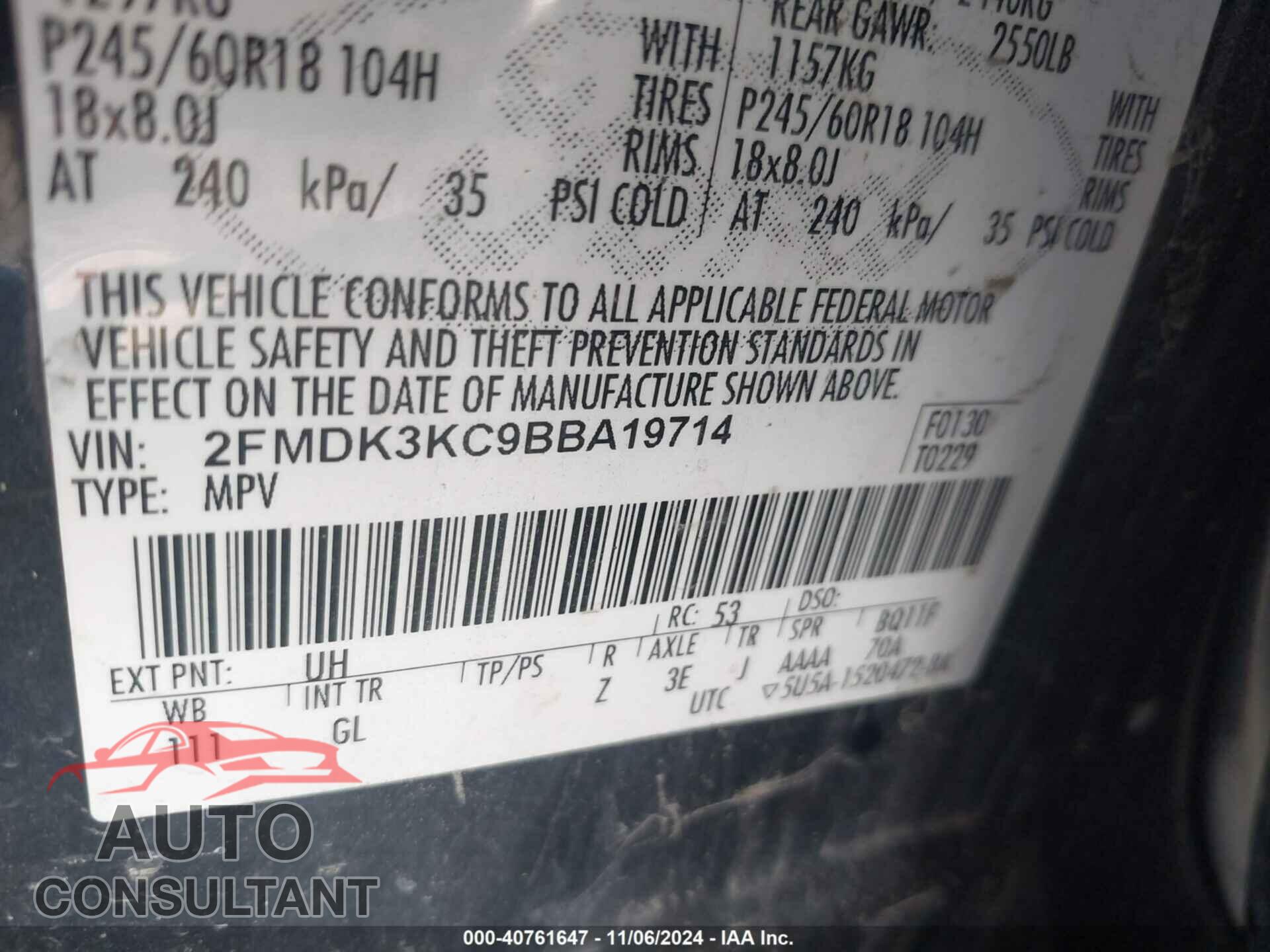 FORD EDGE 2011 - 2FMDK3KC9BBA19714