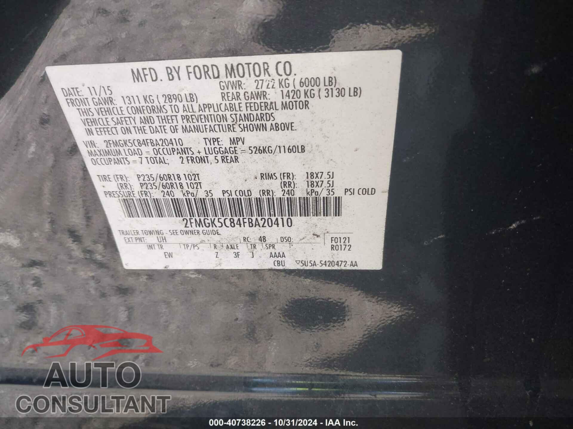 FORD FLEX 2015 - 2FMGK5C84FBA20410