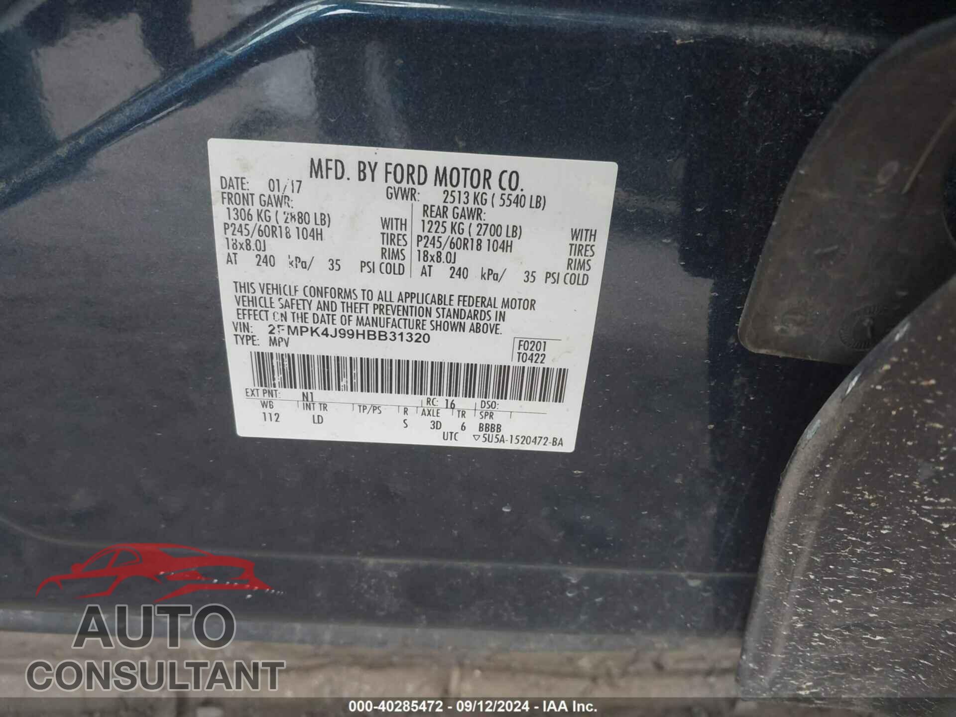 FORD EDGE 2017 - 2FMPK4J99HBB31320