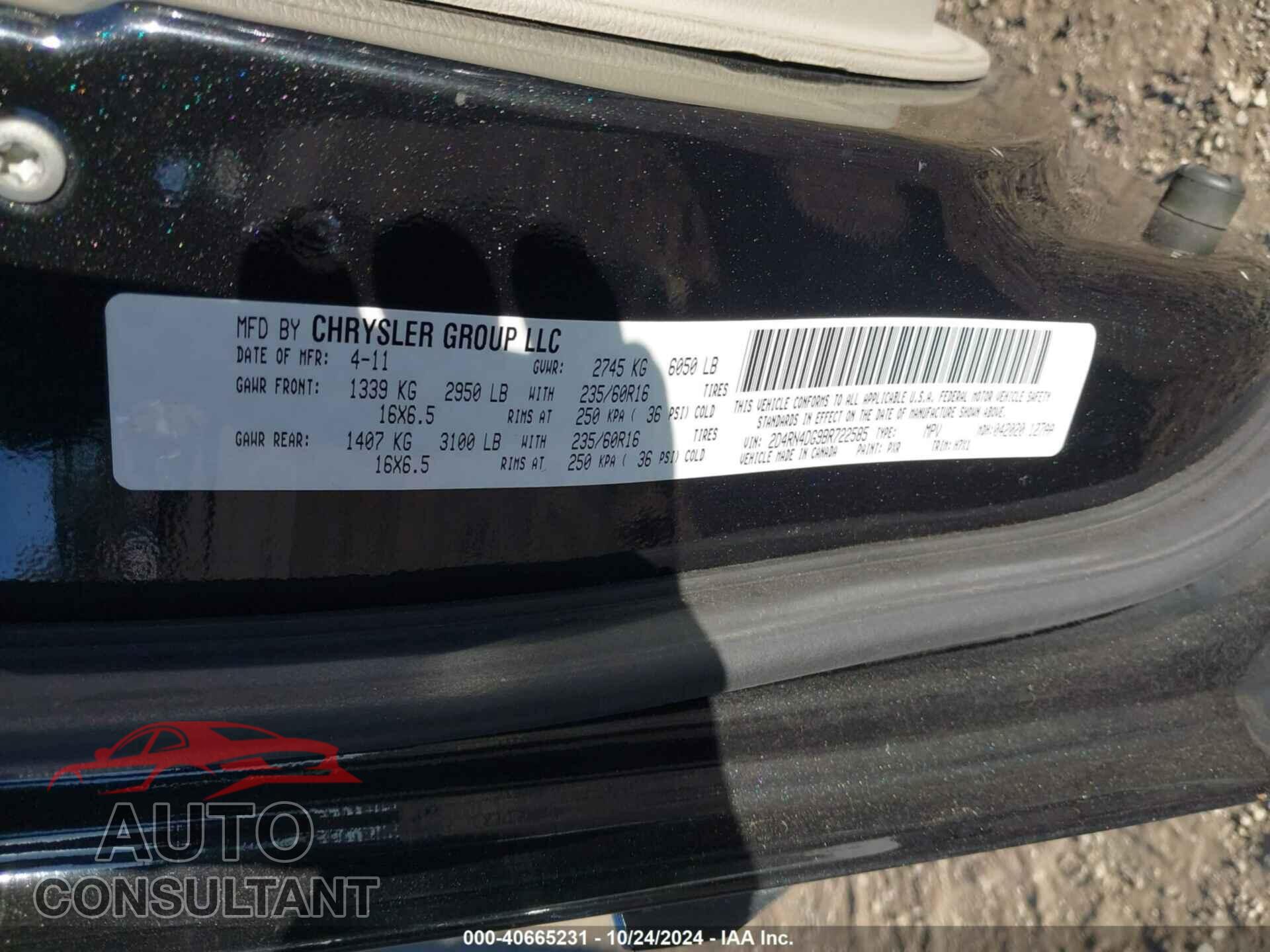 DODGE GRAND CARAVAN 2011 - 2D4RN4DG9BR722585