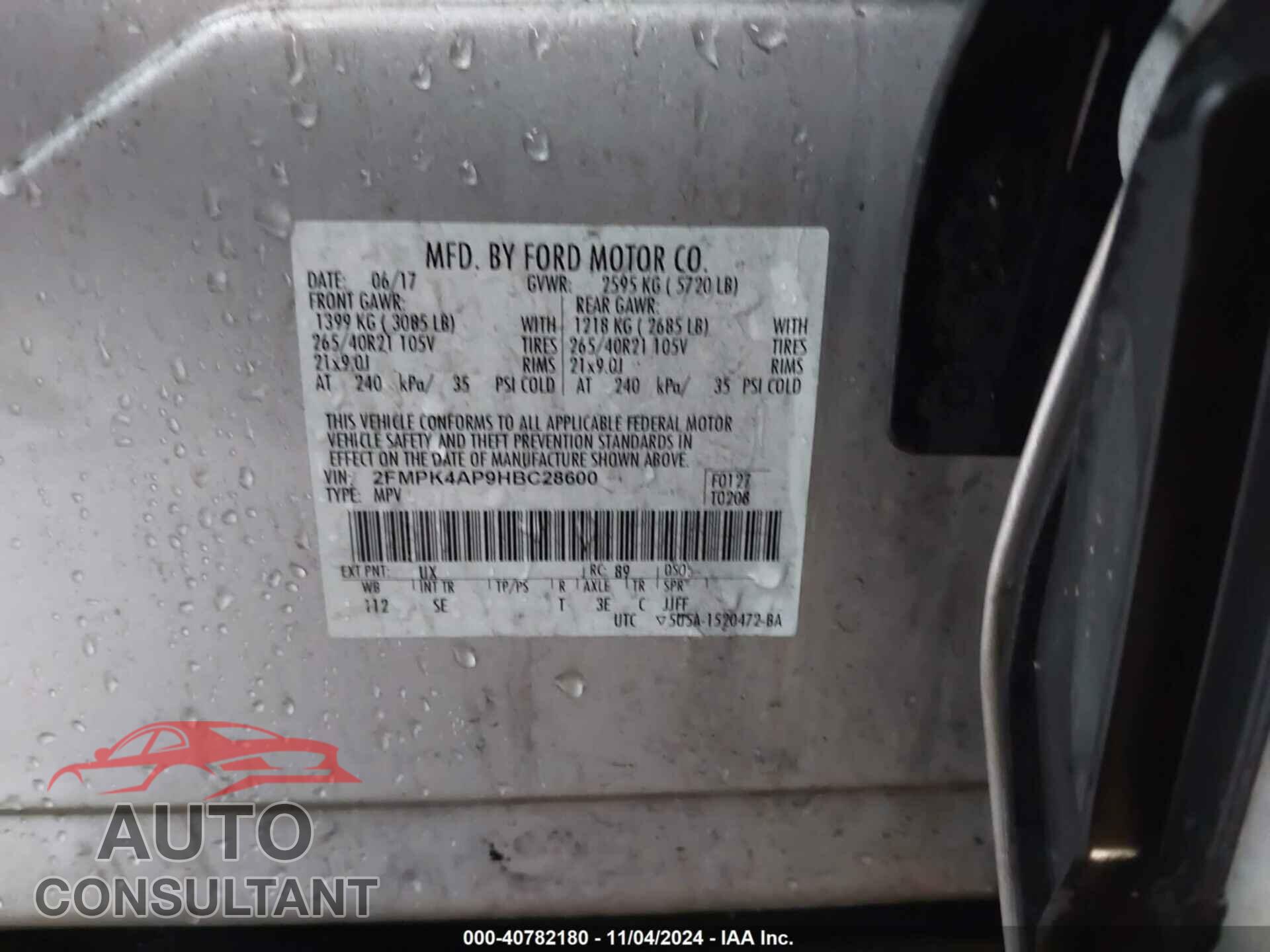 FORD EDGE 2017 - 2FMPK4AP9HBC28600