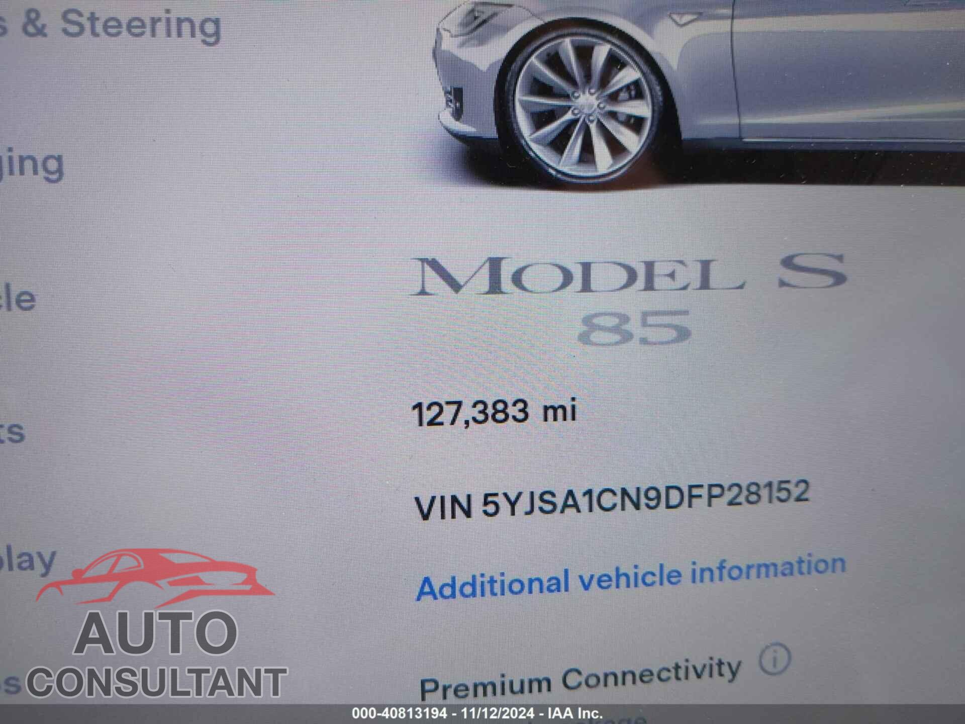 TESLA MODEL S 2013 - 5YJSA1CN9DFP28152