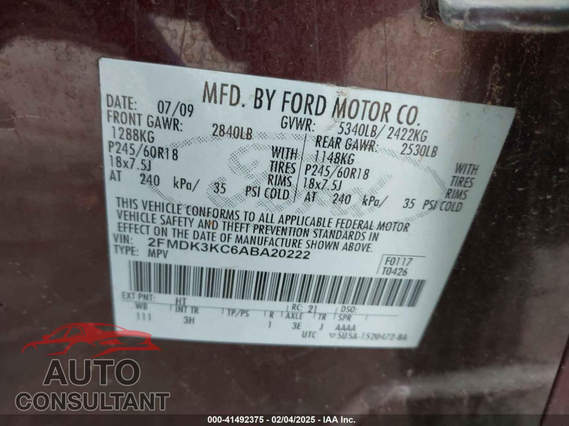 FORD EDGE 2010 - 2FMDK3KC6ABA20222