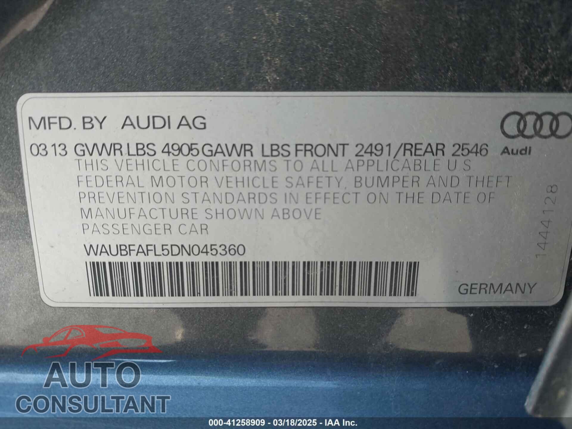 AUDI A4 2013 - WAUBFAFL5DN045360