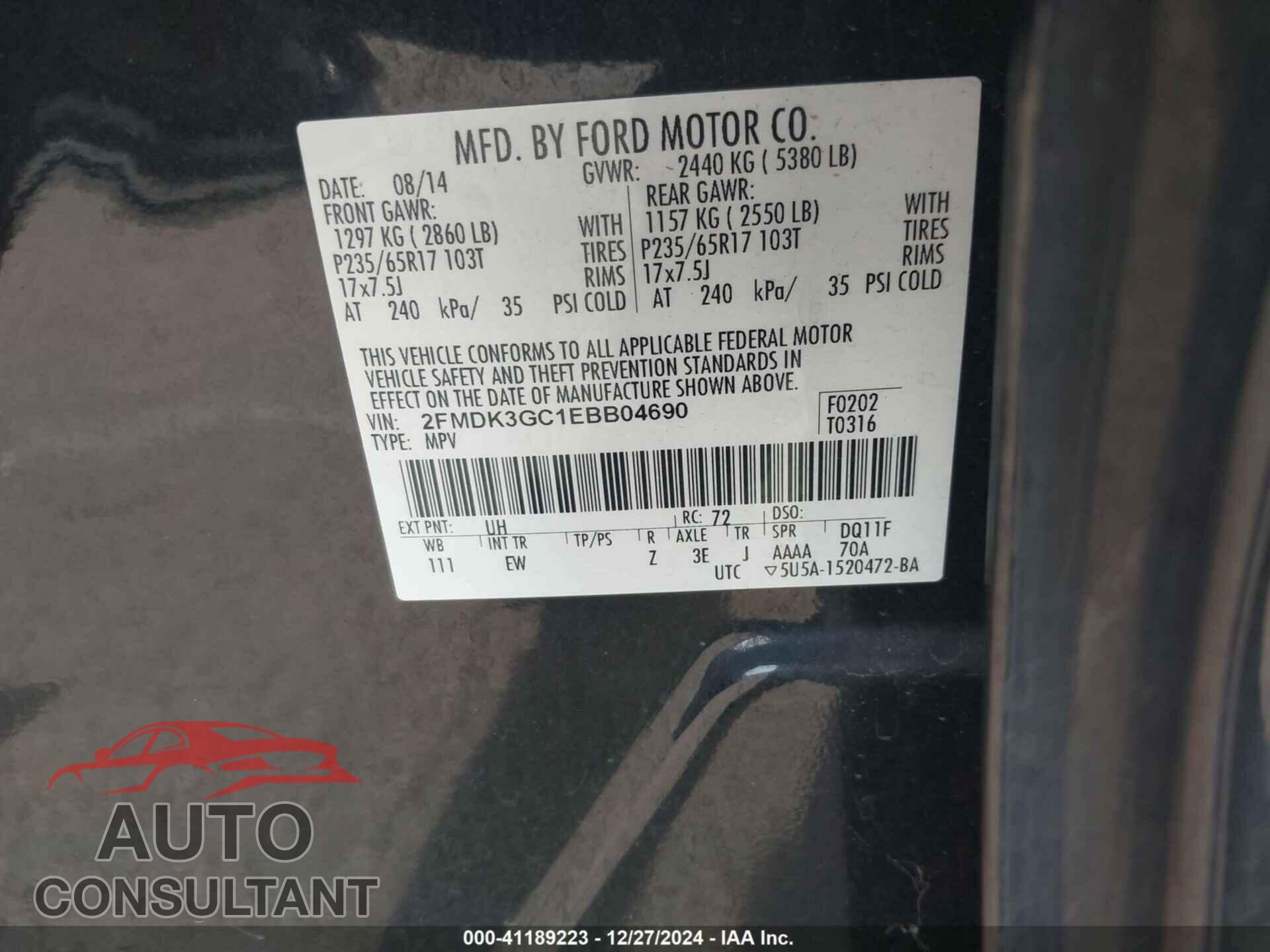 FORD EDGE 2014 - 2FMDK3GC1EBB04690