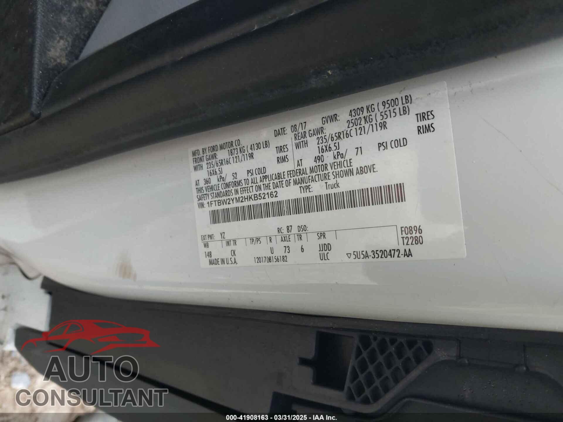 FORD TRANSIT-350 2017 - 1FTBW2YM2HKB52162