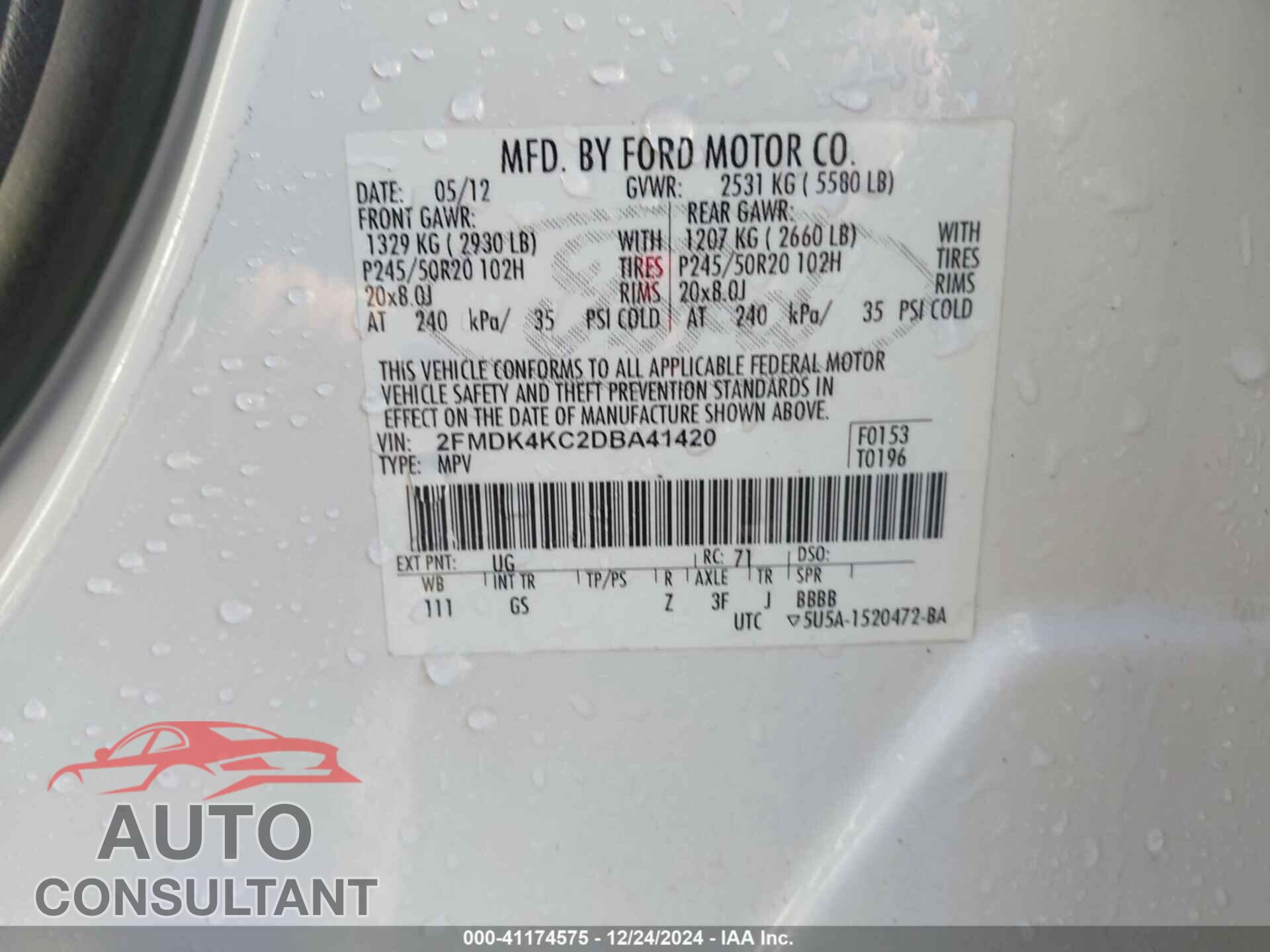 FORD EDGE 2013 - 2FMDK4KC2DBA41420