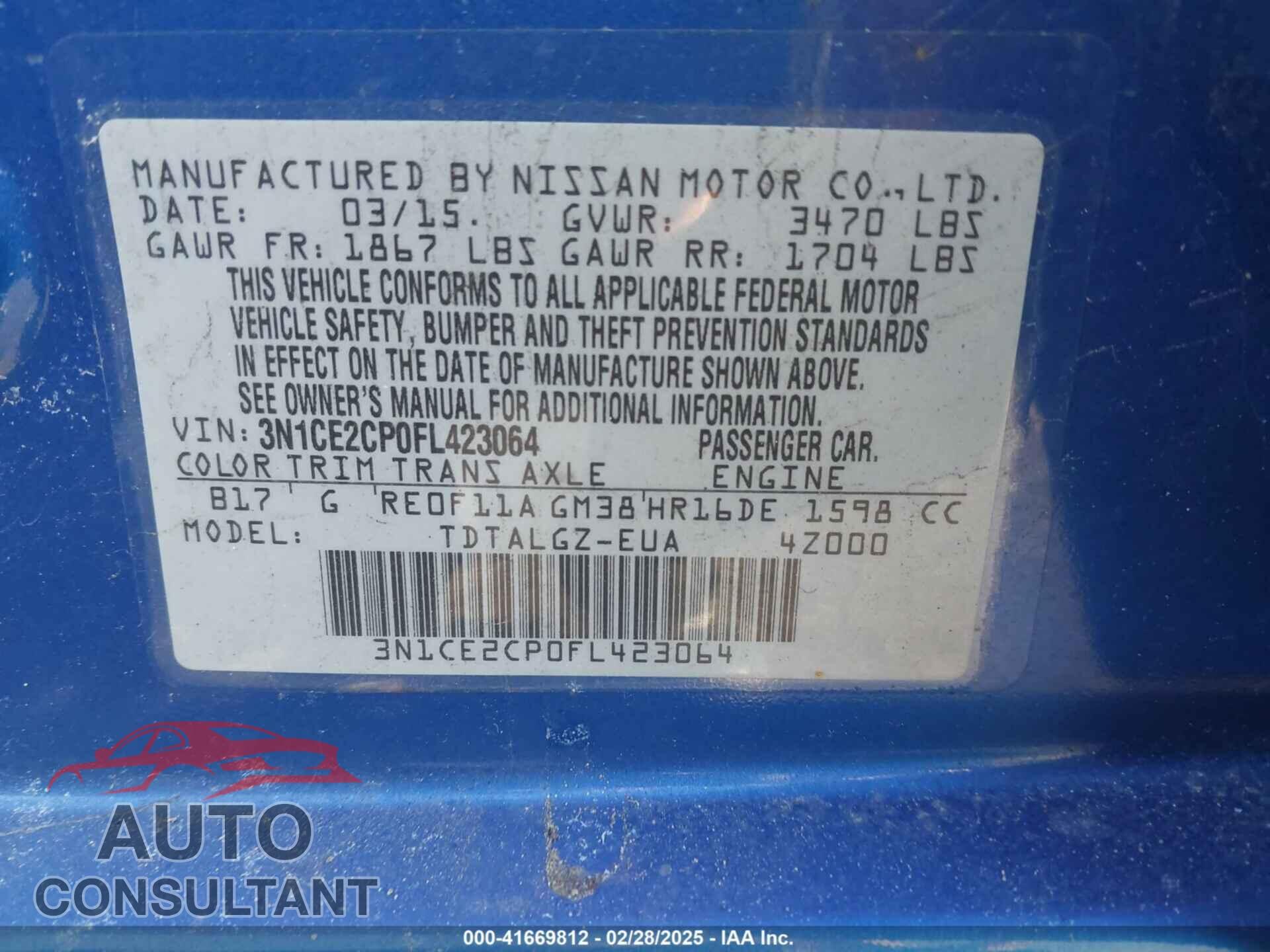 NISSAN VERSA NOTE 2015 - 3N1CE2CP0FL423064
