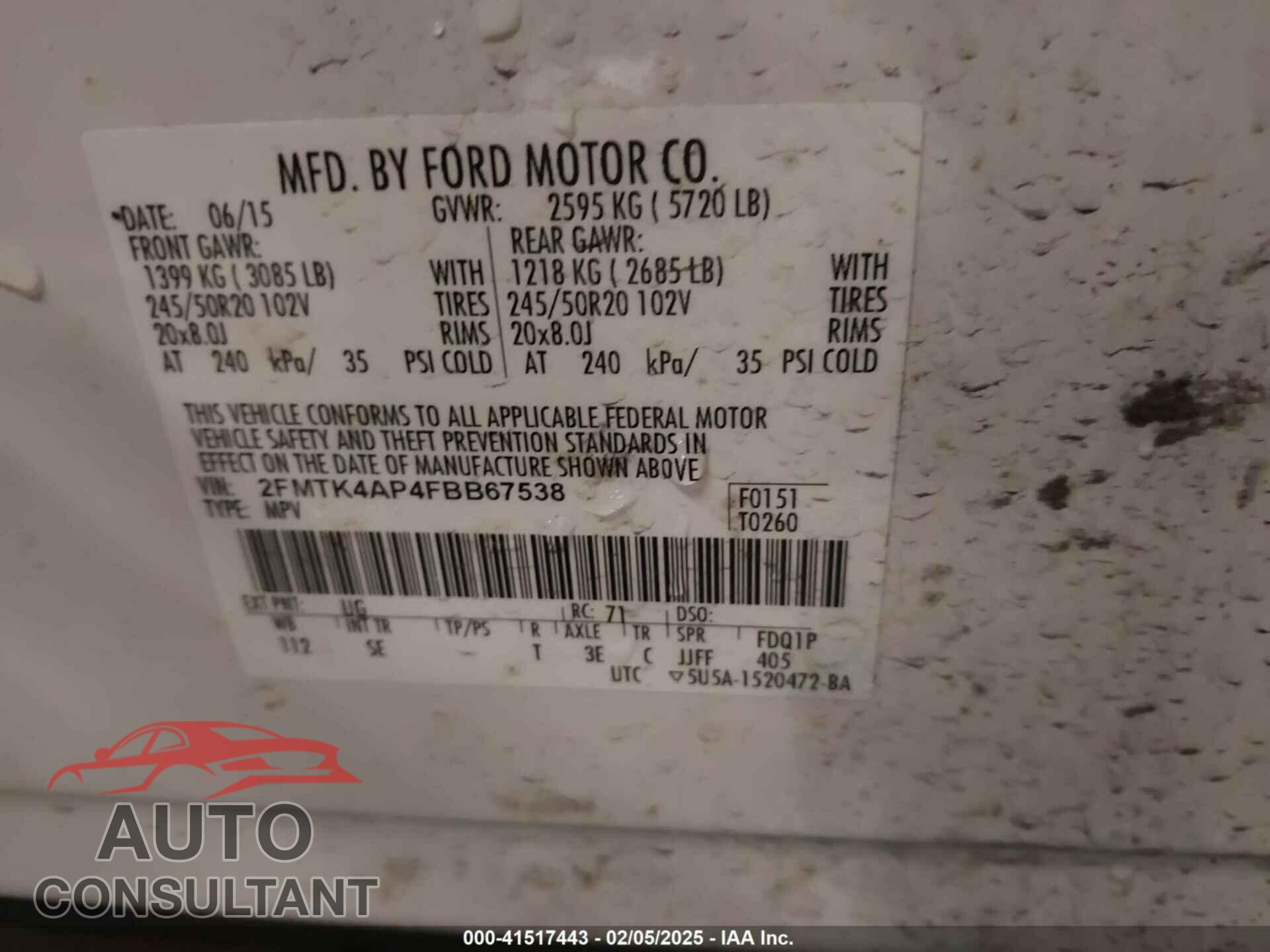 FORD EDGE 2015 - 2FMTK4AP4FBB67538